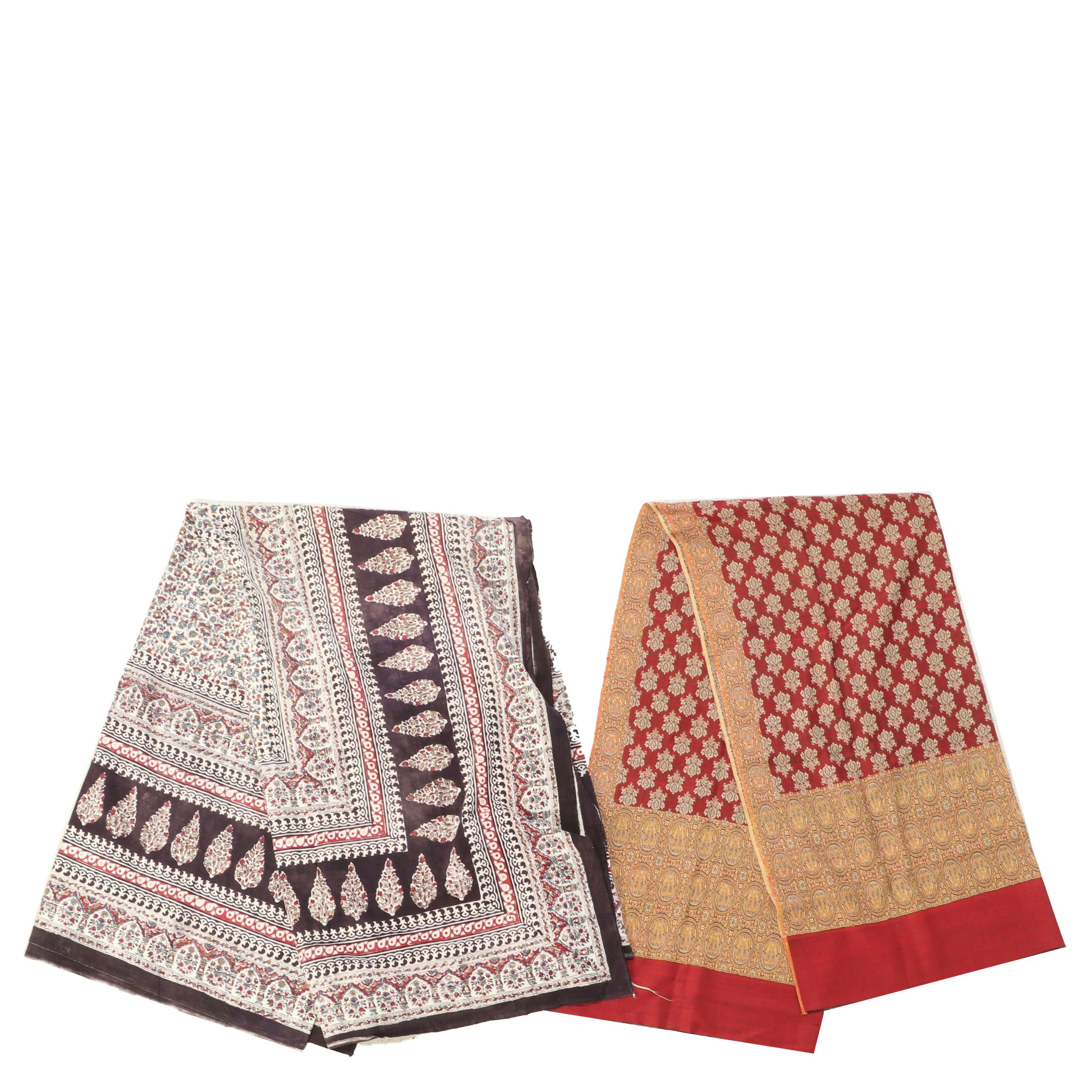 Handmade South Asian Screen Printed Cotton Textile Coverlet, Other Woven Textile