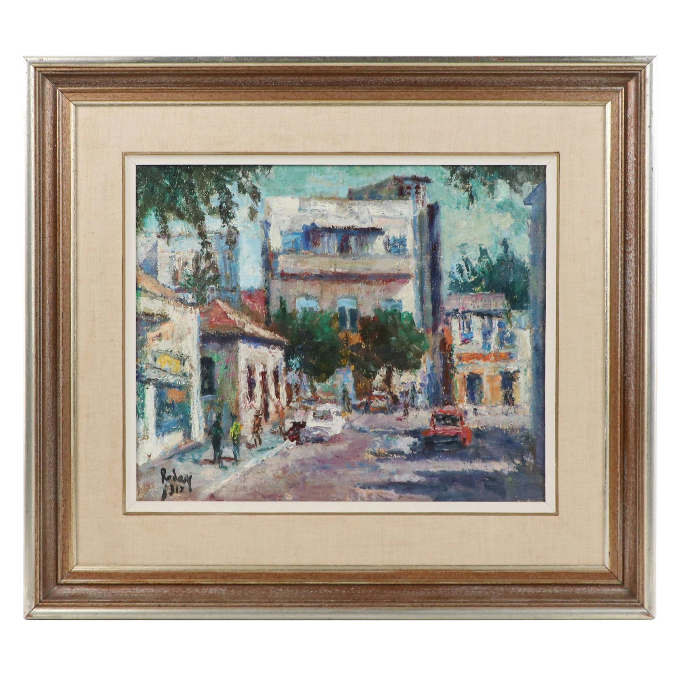 Jehuda Rodan Oil Painting of Street Scene