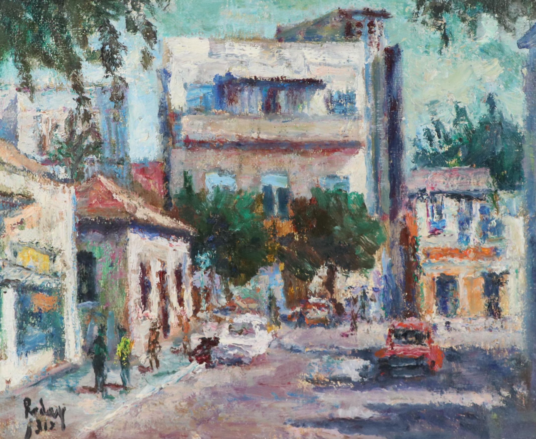 Jehuda Rodan Oil Painting of Street Scene