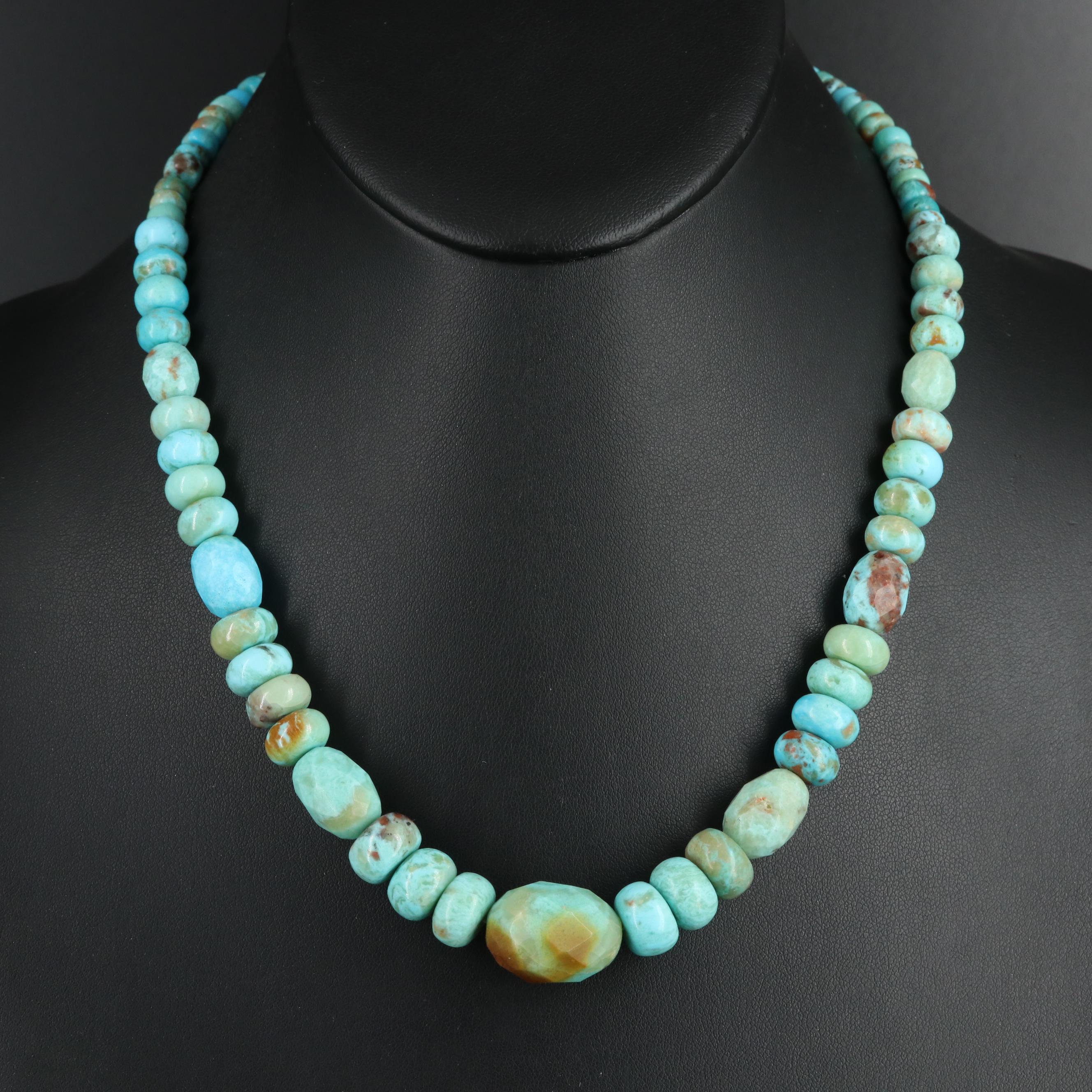 Desert Rose Trading Sterling Graduated Turquoise Bead Necklace
