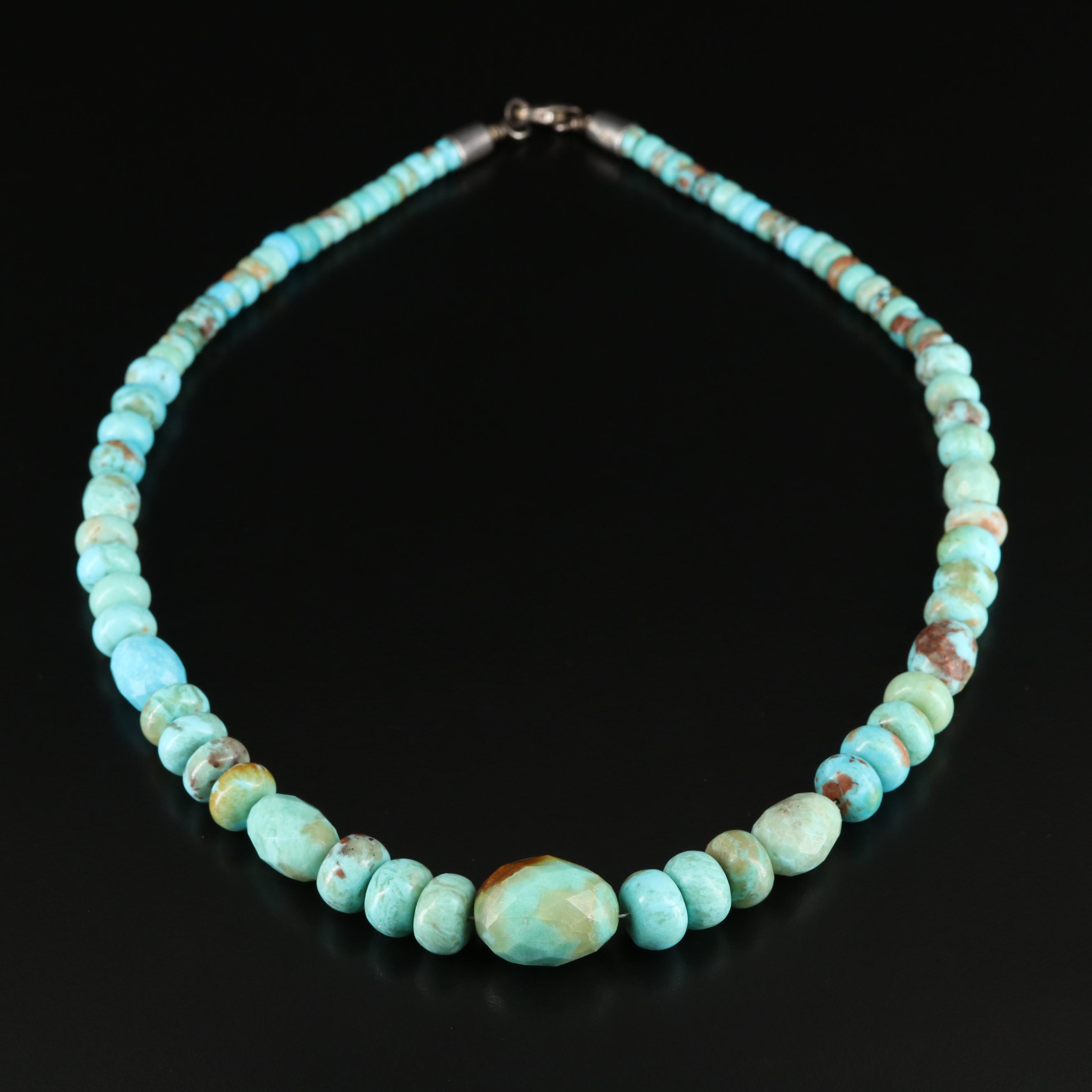 Desert Rose Trading Sterling Graduated Turquoise Bead Necklace