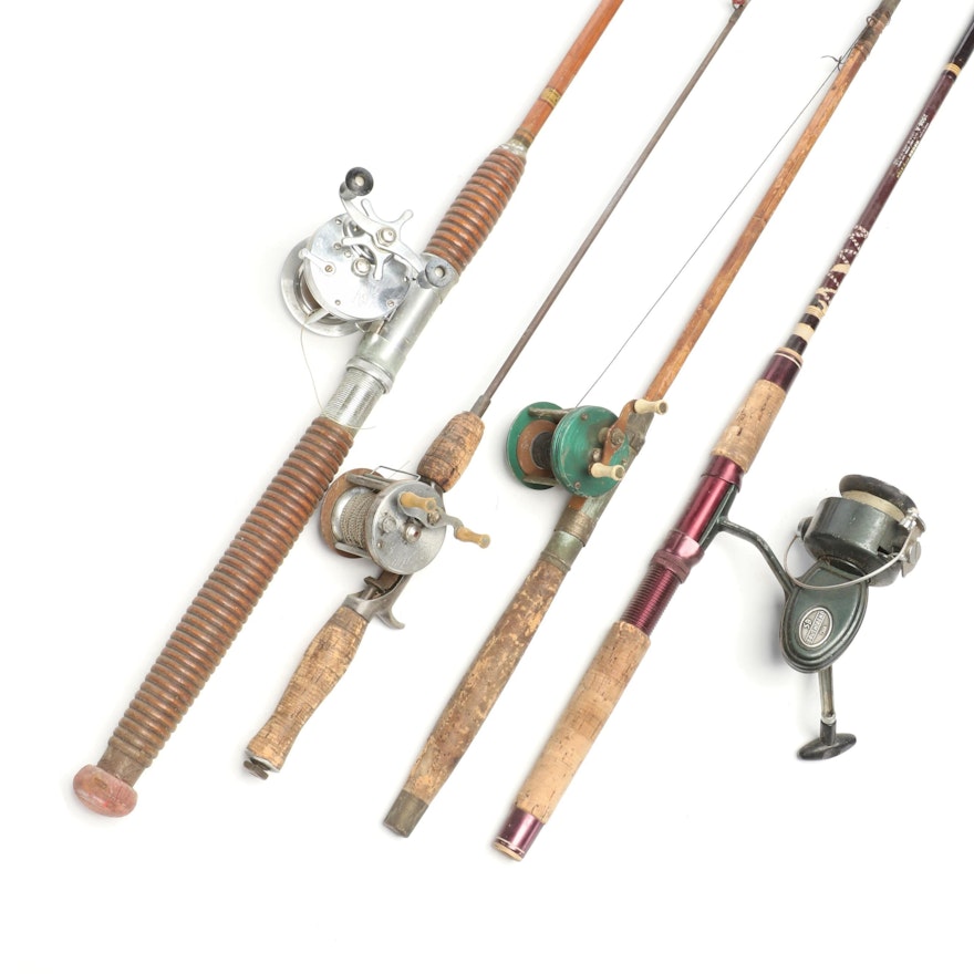 Fishing Rods Equipped with Shakespeare Service, South Bend 730A and Other  Reels