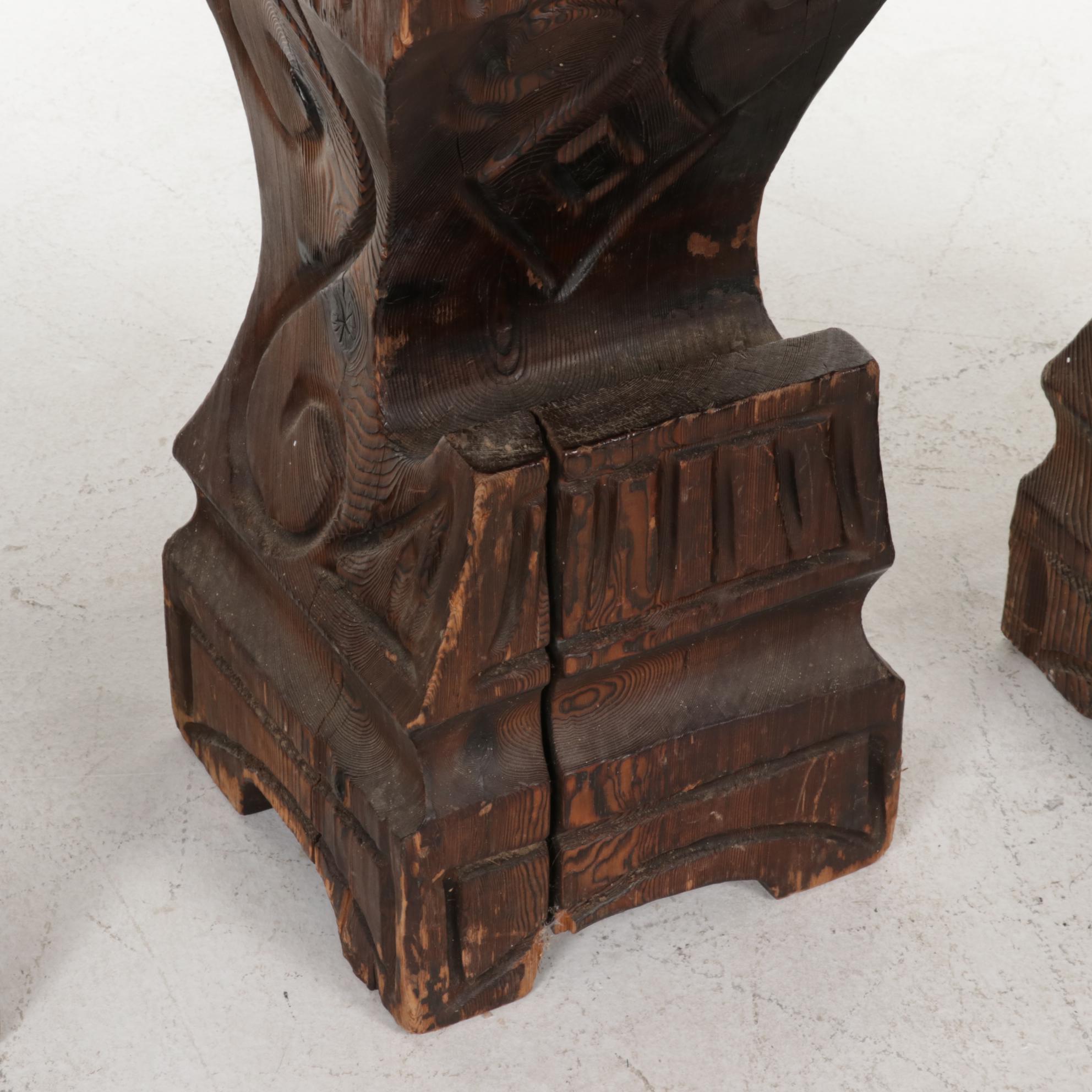 Three Witco Tiki-Style Red Cedar and Vinyl Cushion Top Bar Stools, 1970s