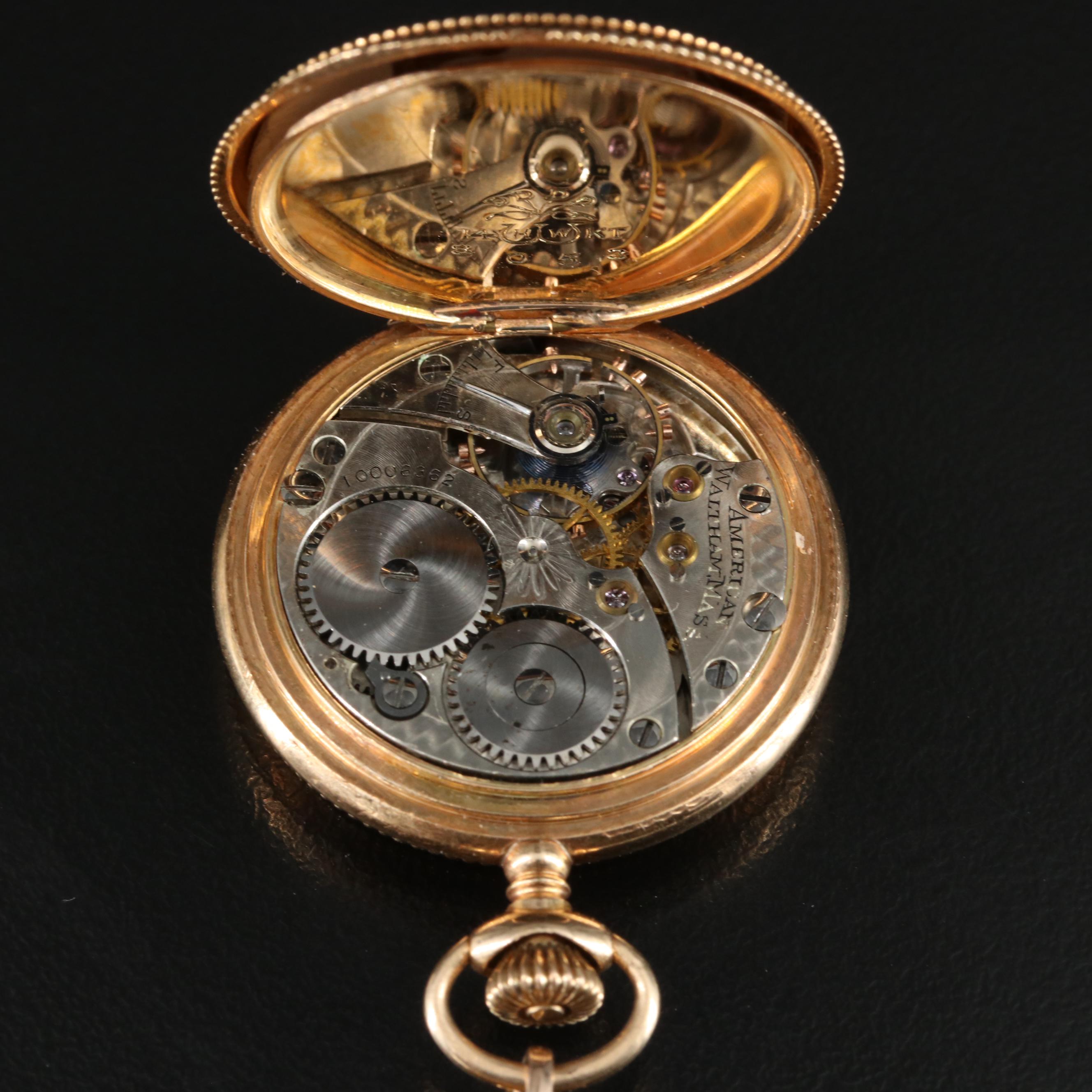 1900 14K Waltham Hunting Case Pocket Watch with Fleur de Lis Pin