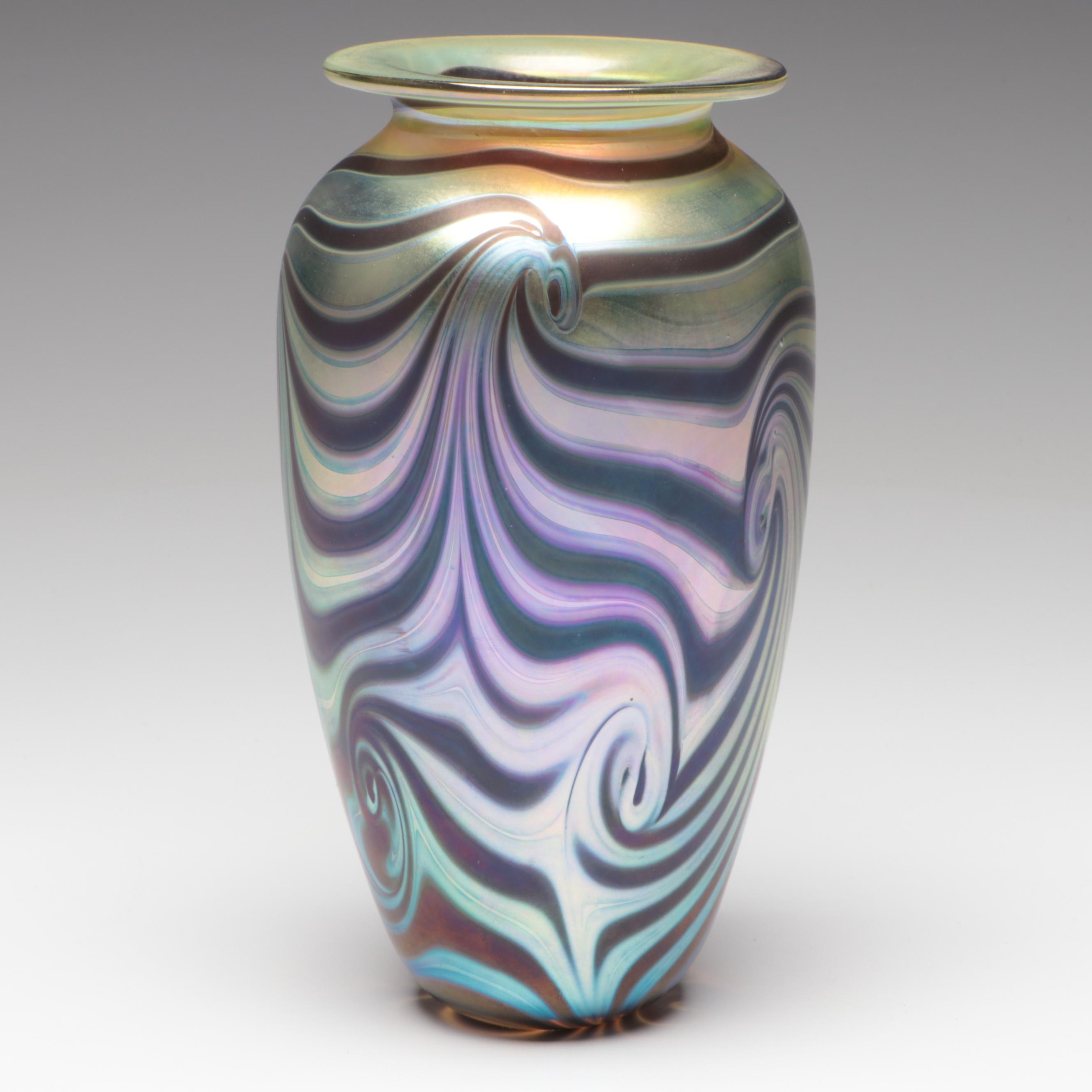 Robert Eickholt King Tut Pattern Art Glass Vase, 1999