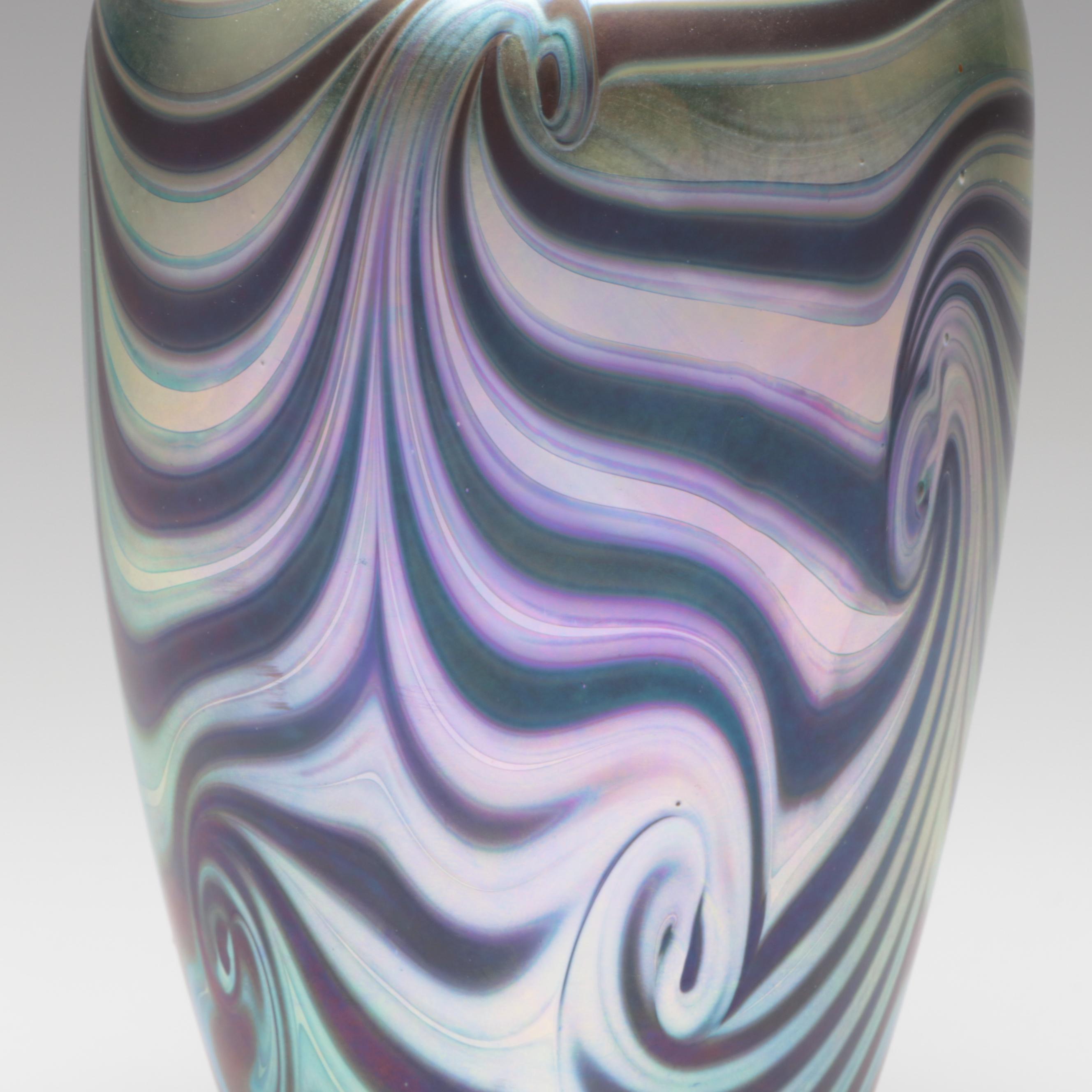 Robert Eickholt King Tut Pattern Art Glass Vase, 1999