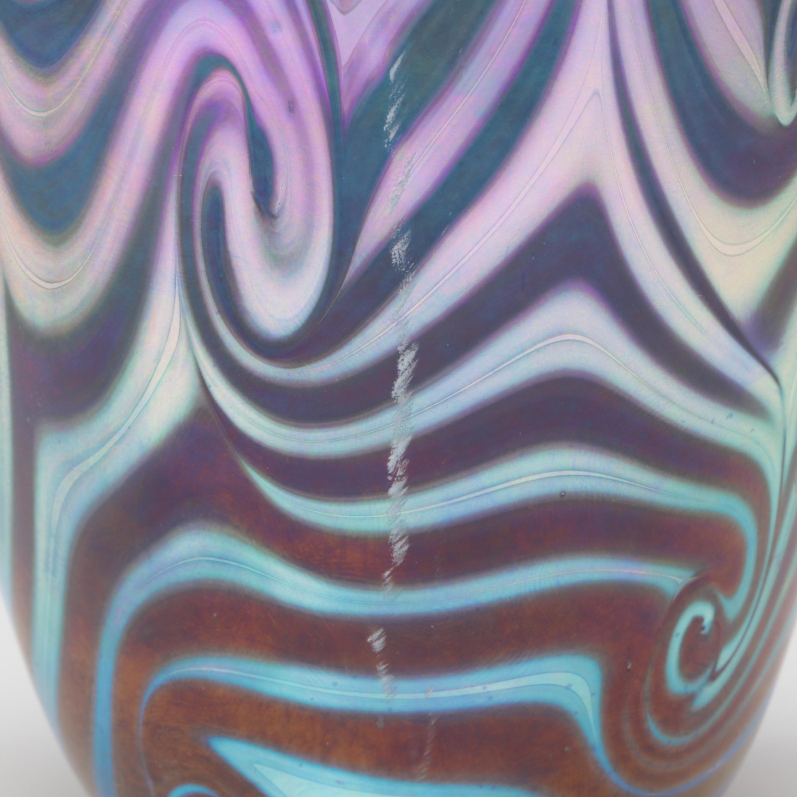 Robert Eickholt King Tut Pattern Art Glass Vase, 1999