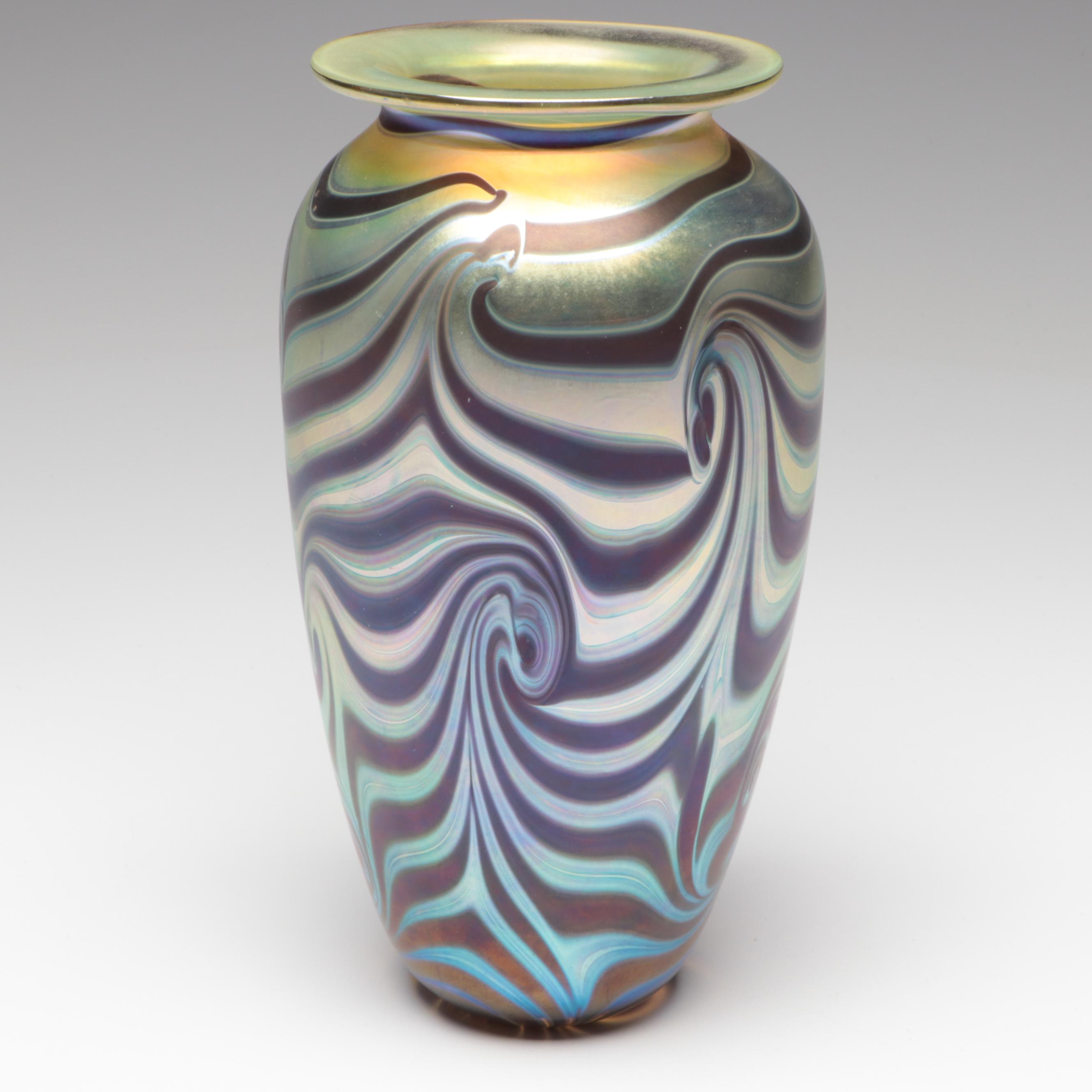 Robert Eickholt King Tut Pattern Art Glass Vase, 1999