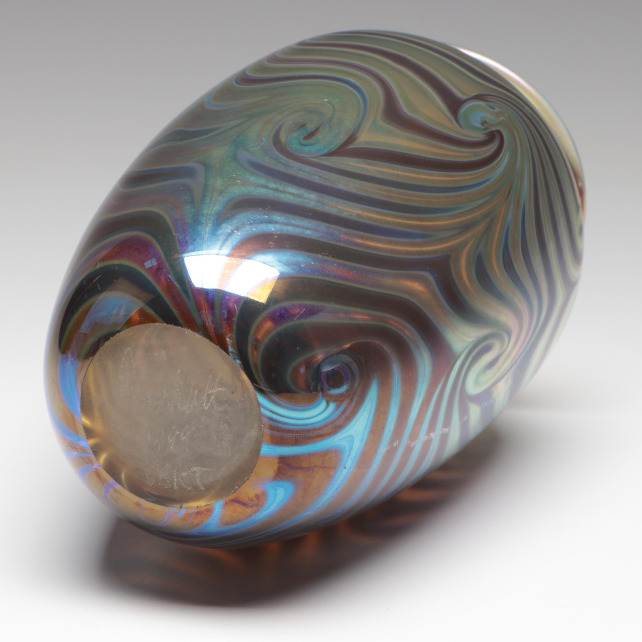 Robert Eickholt King Tut Pattern Art Glass Vase, 1999