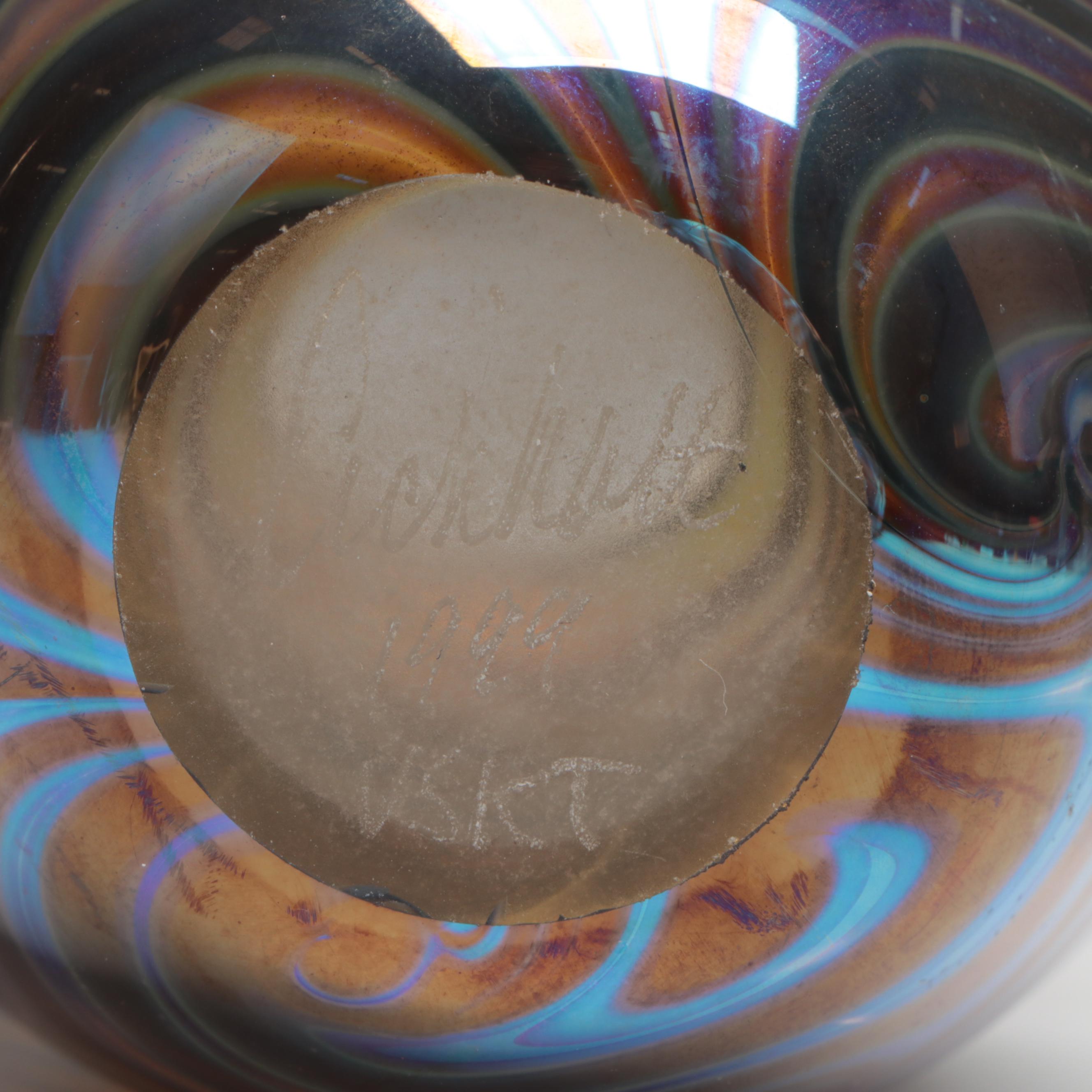 Robert Eickholt King Tut Pattern Art Glass Vase, 1999