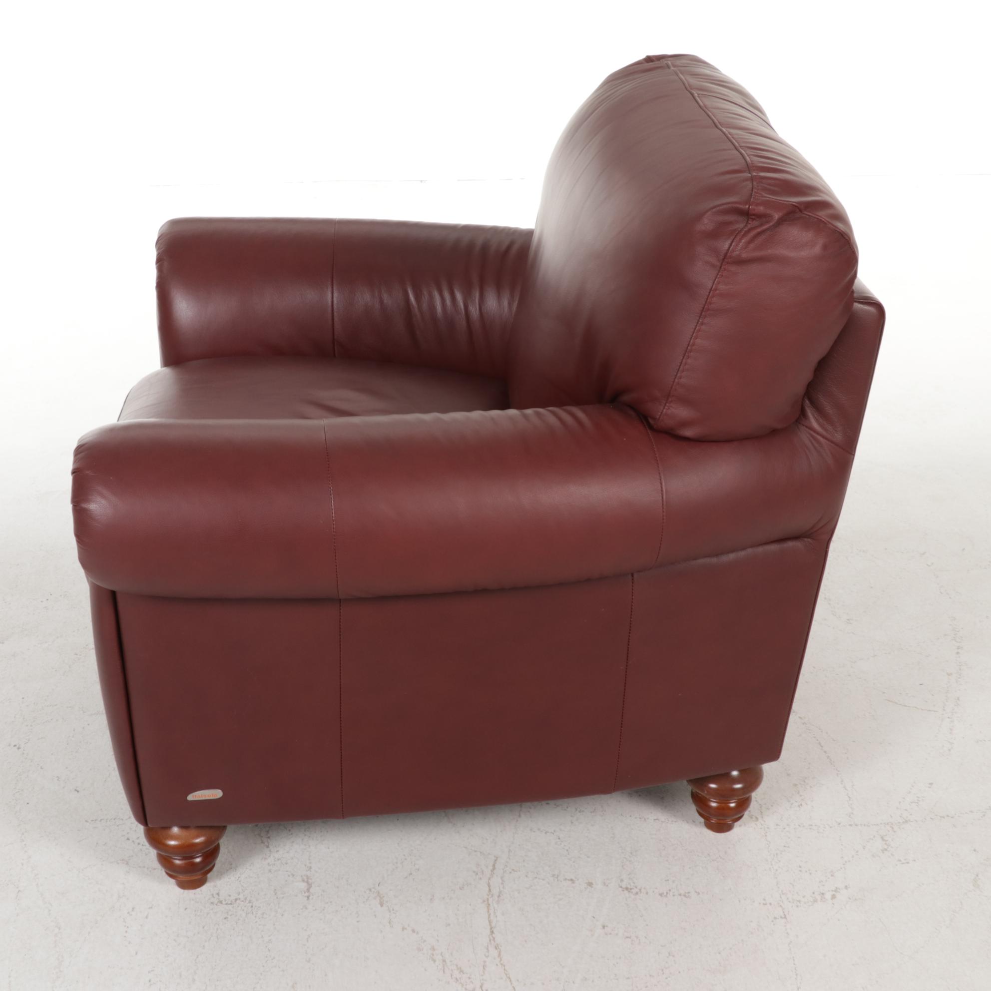 Italsofa Brazilian Burgundy Leather-Upholstered Roll-Arm Club Chair
