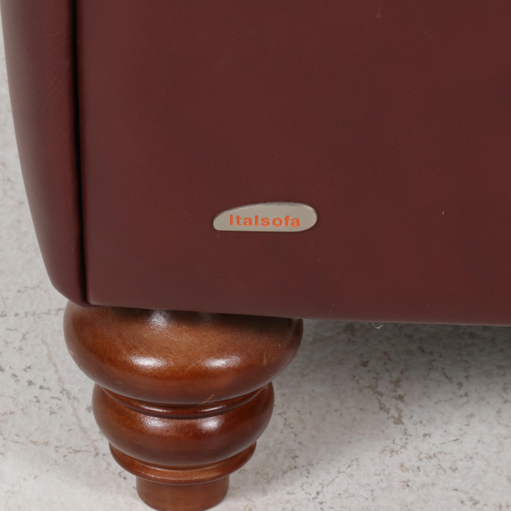 Italsofa Brazilian Burgundy Leather-Upholstered Roll-Arm Club Chair