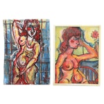 Albert "Alberto" Juliano Acrylic Paintings of Female Nude Figures, 1960 and 2002