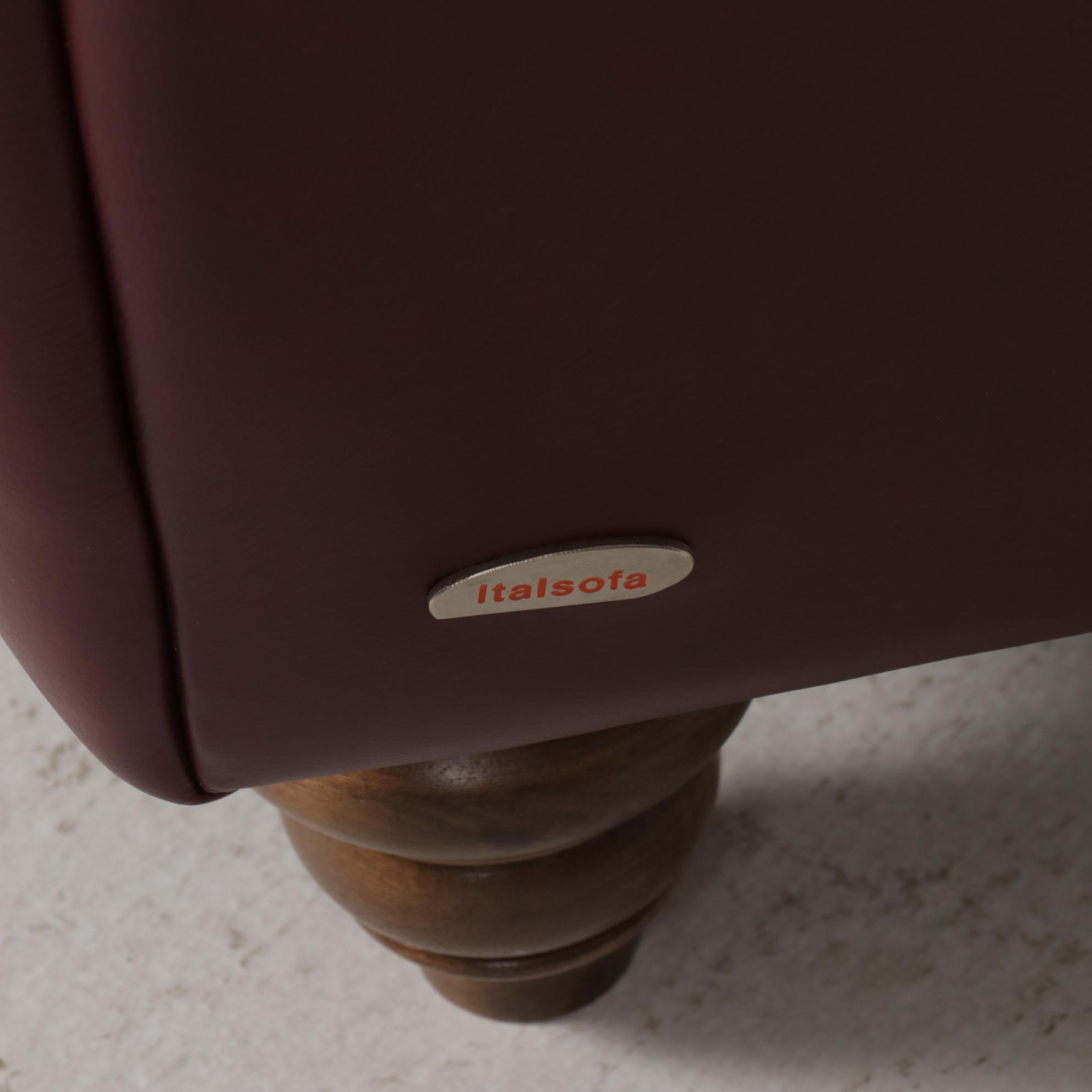 Italsofa Brazilian Burgundy Leather Three-Seat Roll-Arm Sofa