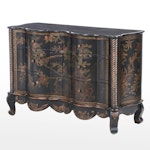 Baroque Style Ebonized, Parcel-Gilt, and Marble Top Chinoiserie Commode