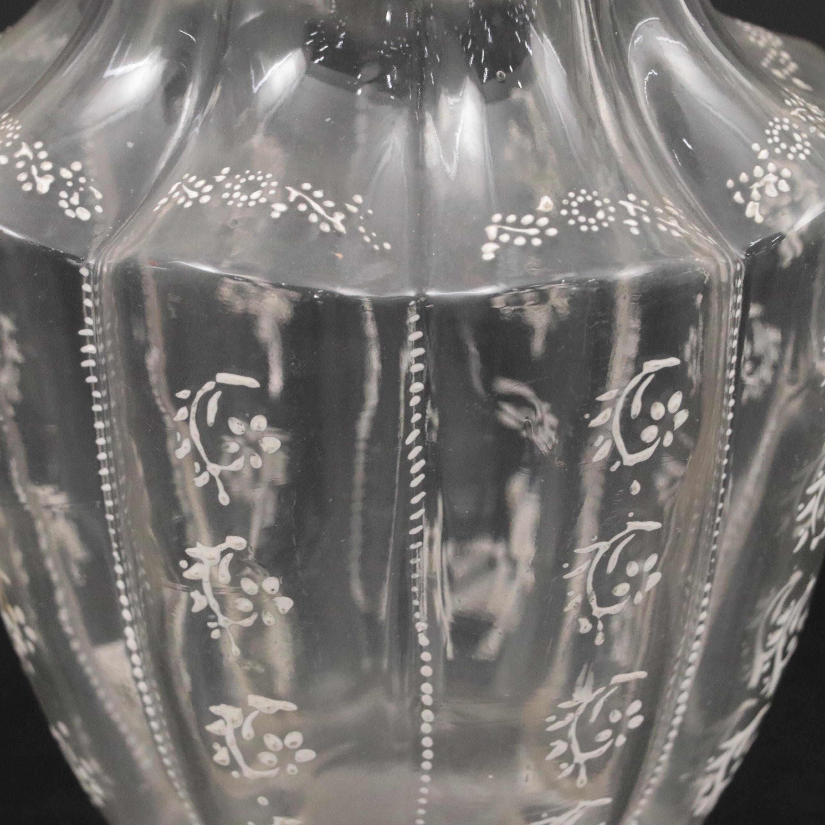 Victorian Mold Blown and Hand-Painted Glass Pitcher with Etched Glass Goblets