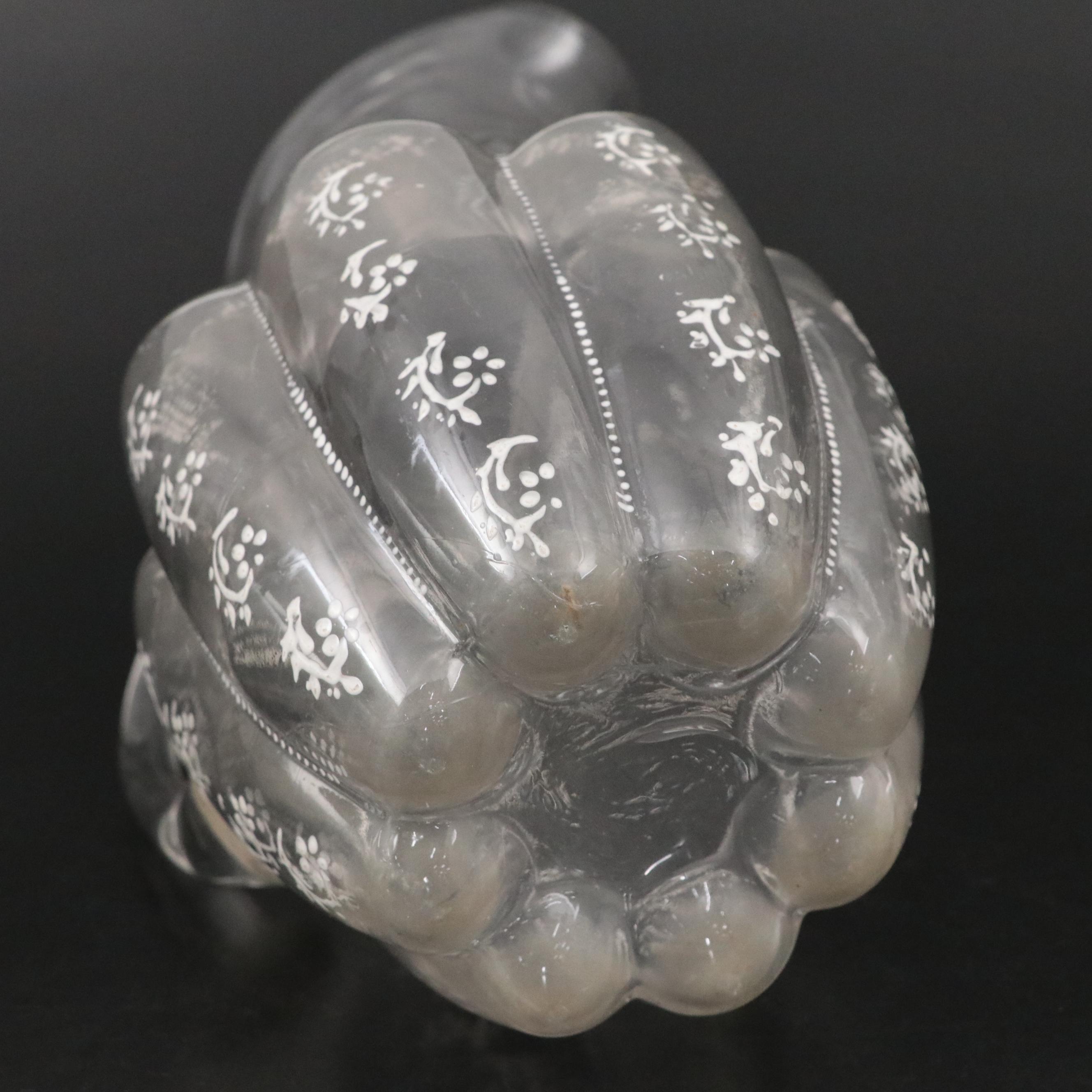 Victorian Mold Blown and Hand-Painted Glass Pitcher with Etched Glass Goblets