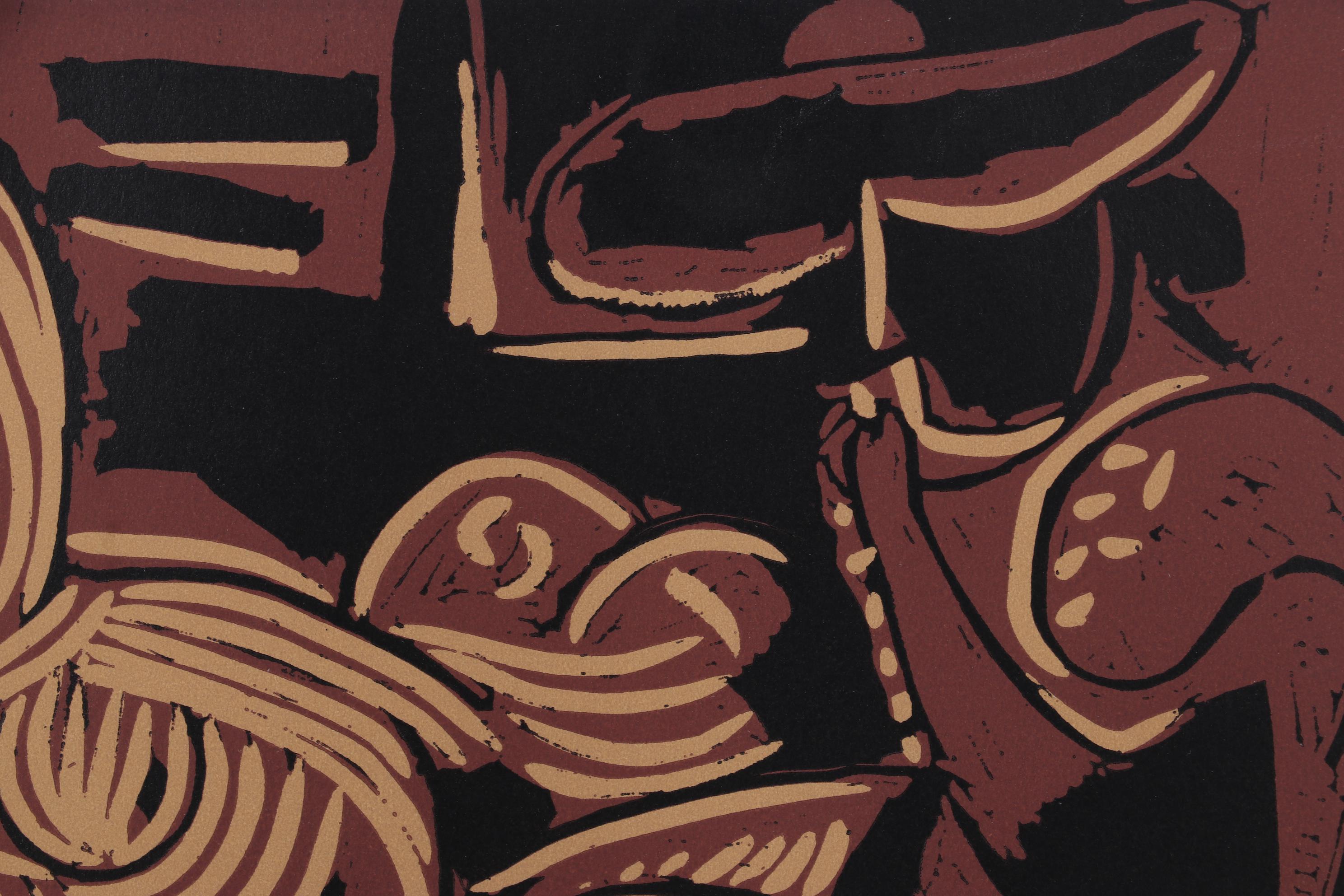 Pablo Picasso Linocut "Reclining Woman and Picador with Guitar," 1962