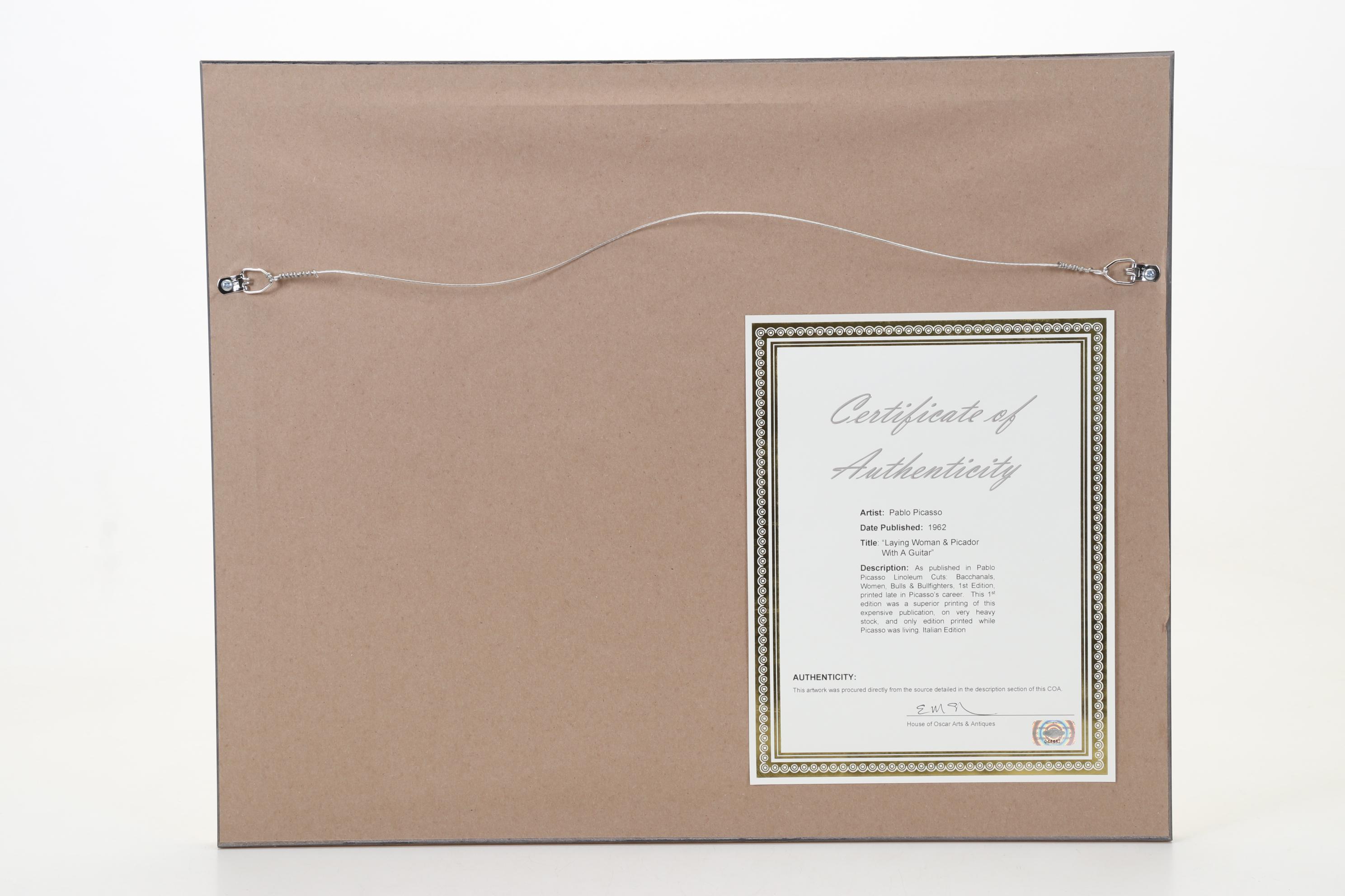 Pablo Picasso Linocut "Reclining Woman and Picador with Guitar," 1962