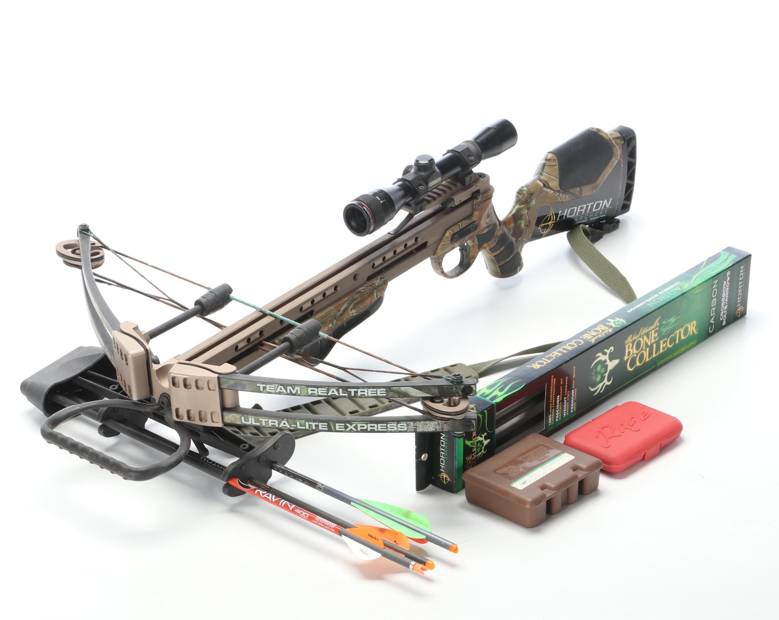 Real Tree Ultra-Lite Express Crossbow, Simmons Scope, Horton Carbon Arrows, More