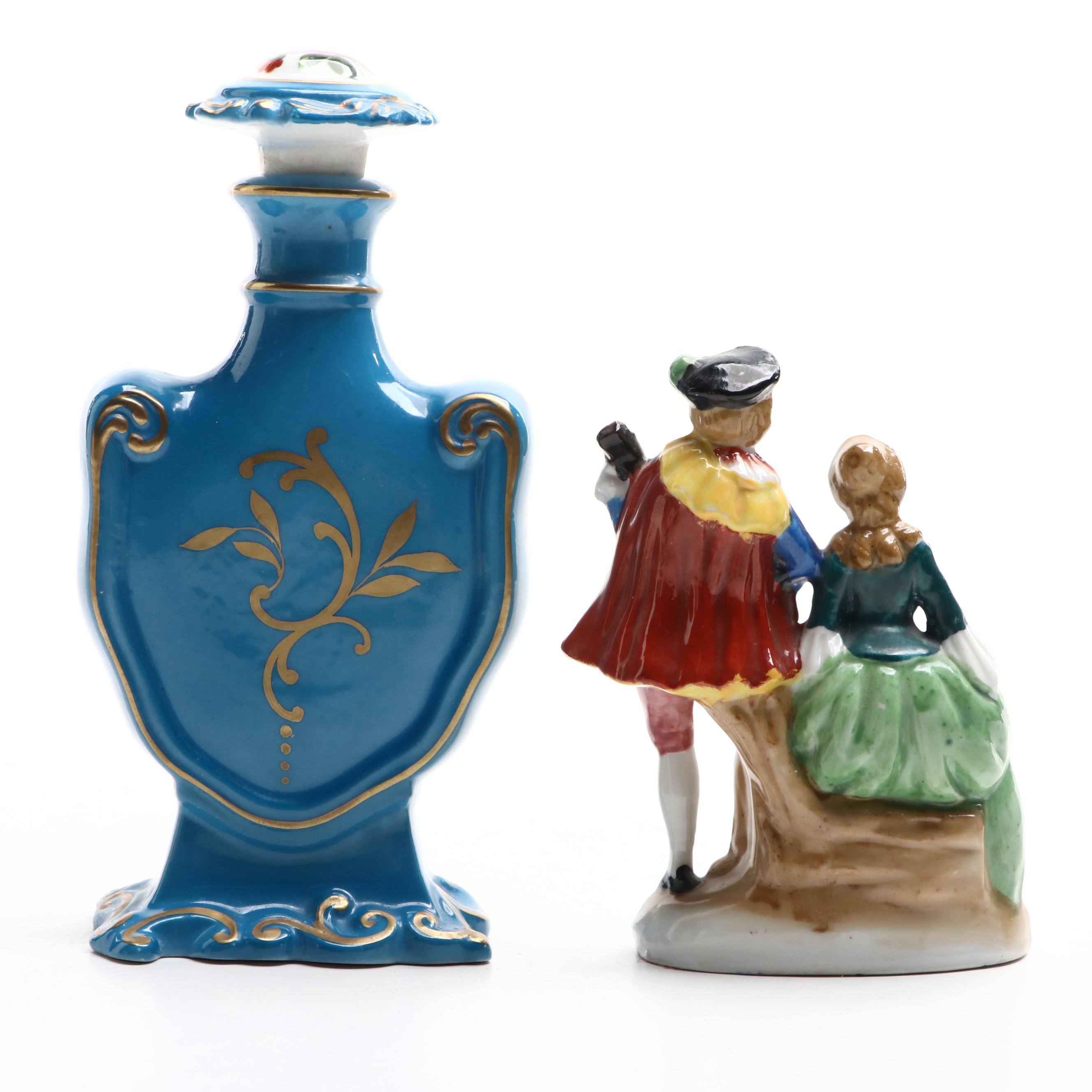 Sèvres Style Porcelain Bleu Céleste Perfume Bottle and Other Figurine