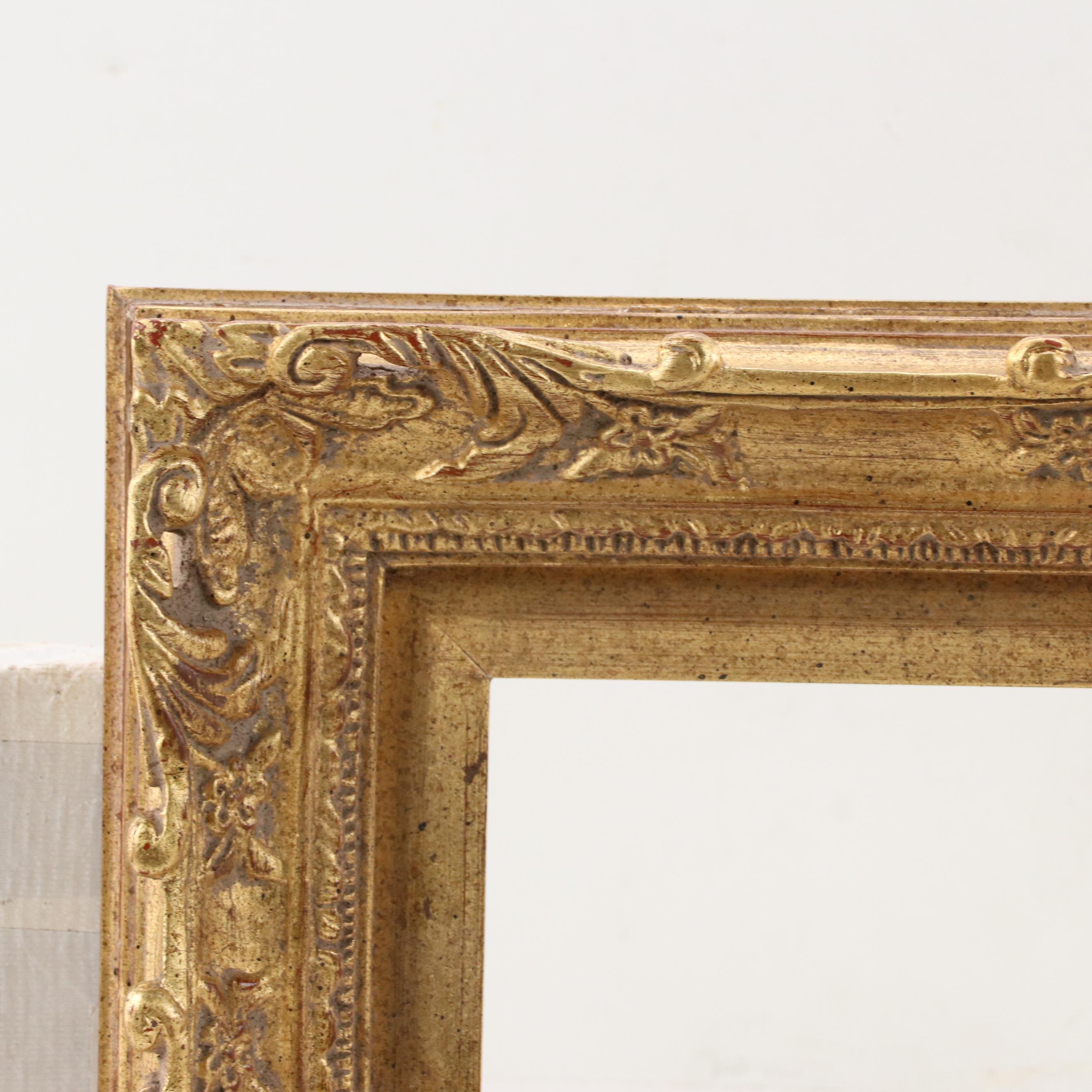 Carved Wood Frame With Scrolled Corners and Gilt Finish
