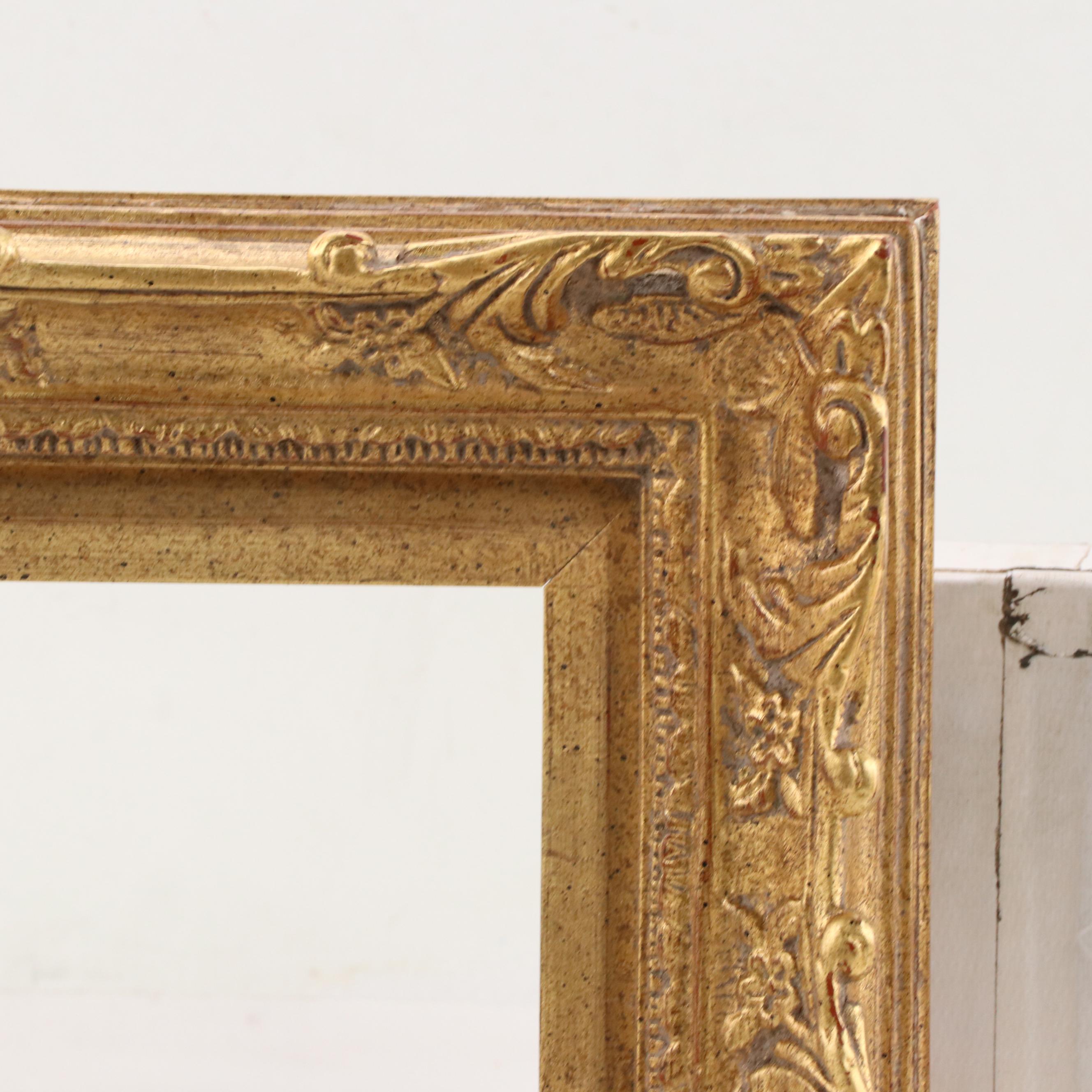 Carved Wood Frame With Scrolled Corners and Gilt Finish