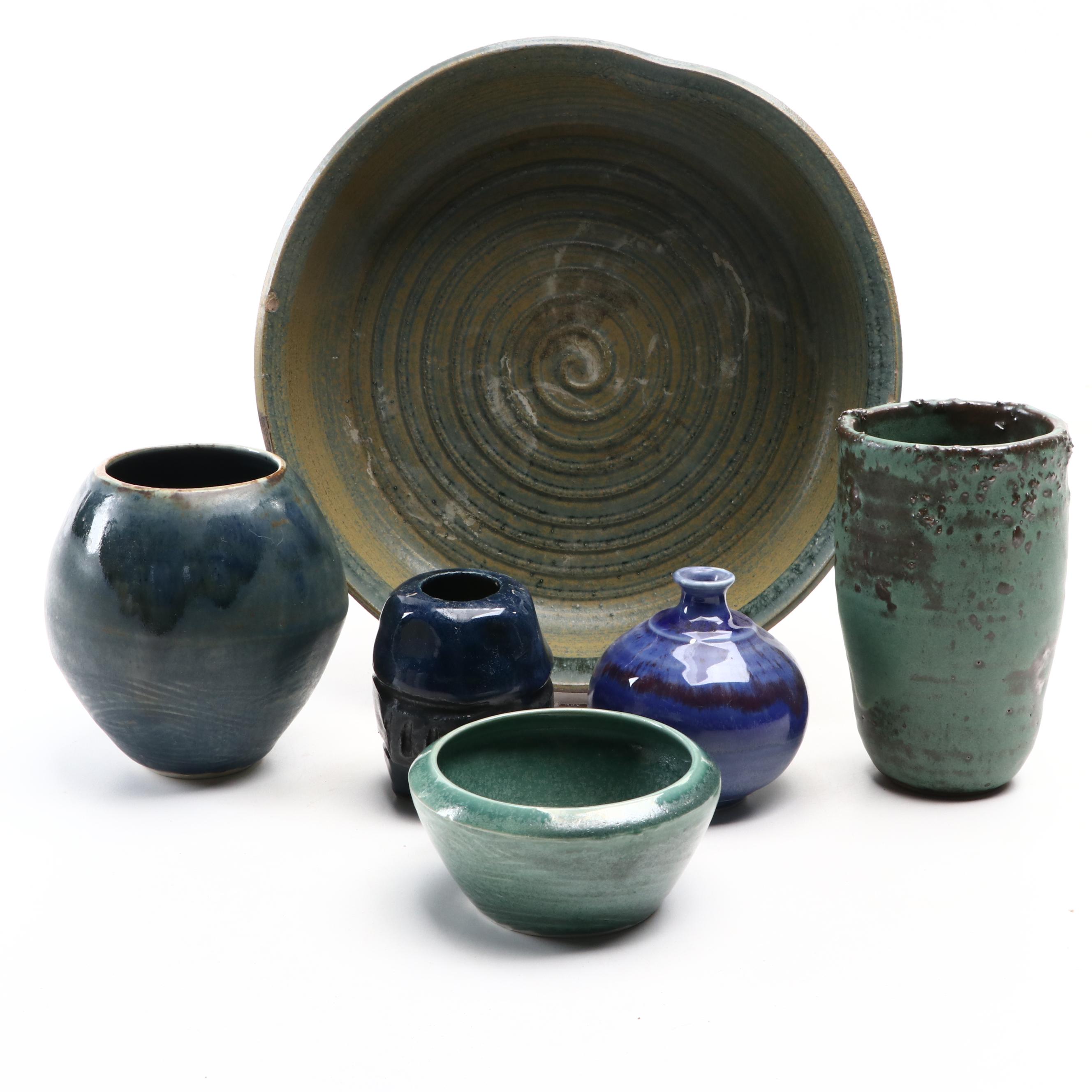 Japanese Wheel Thrown Bowl and Pottery Vases and Planter