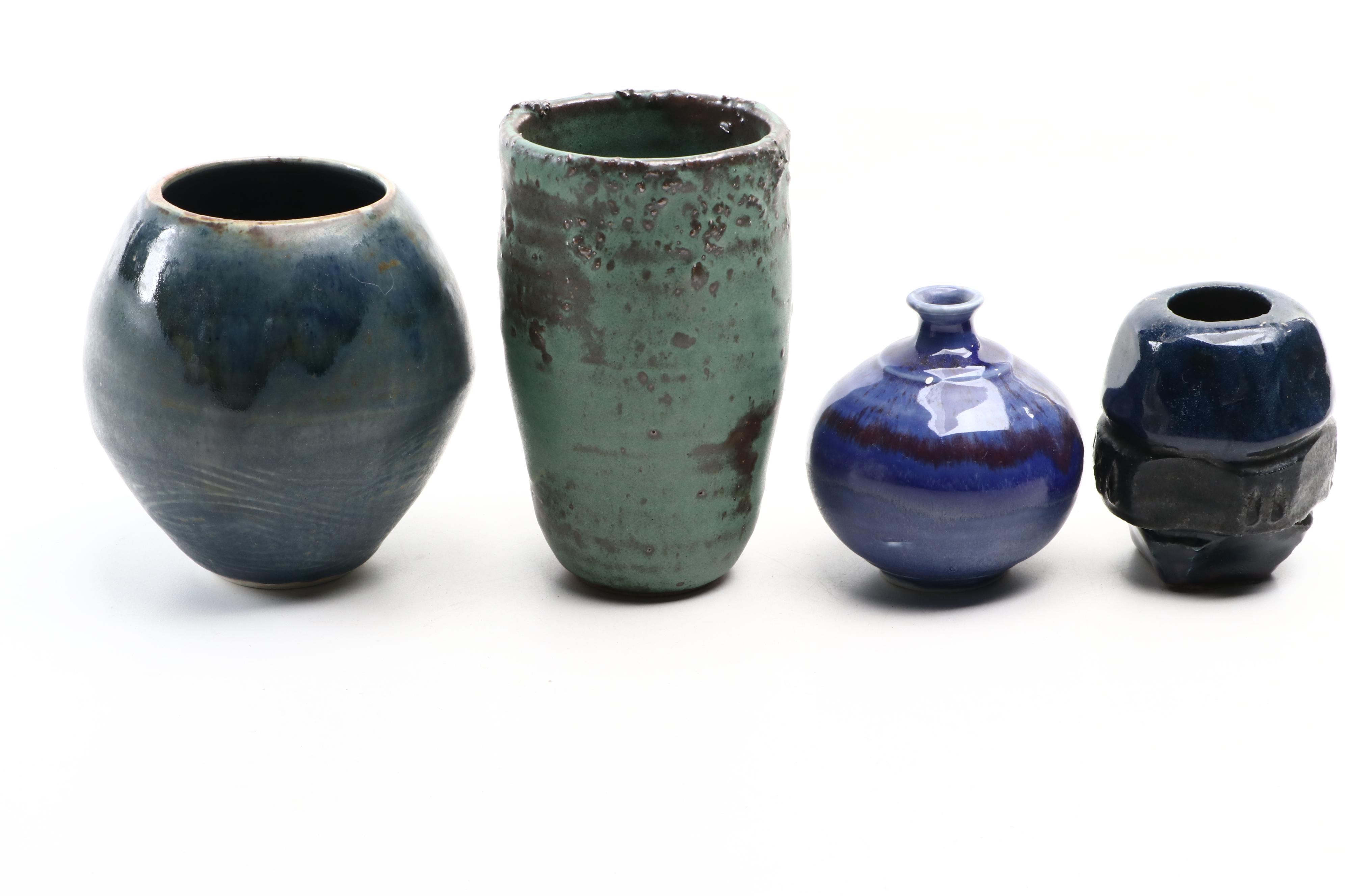 Japanese Wheel Thrown Bowl and Pottery Vases and Planter