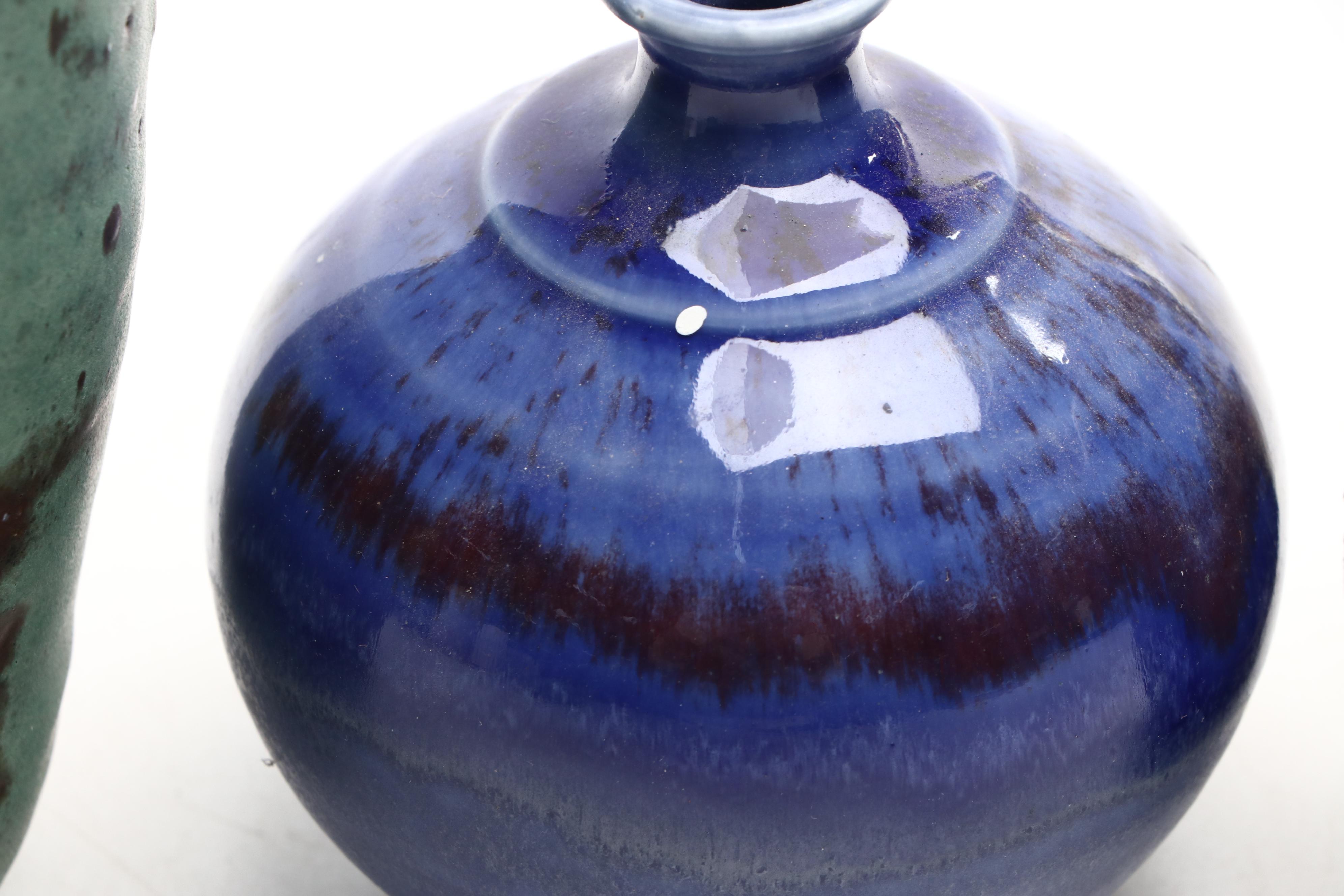 Japanese Wheel Thrown Bowl and Pottery Vases and Planter