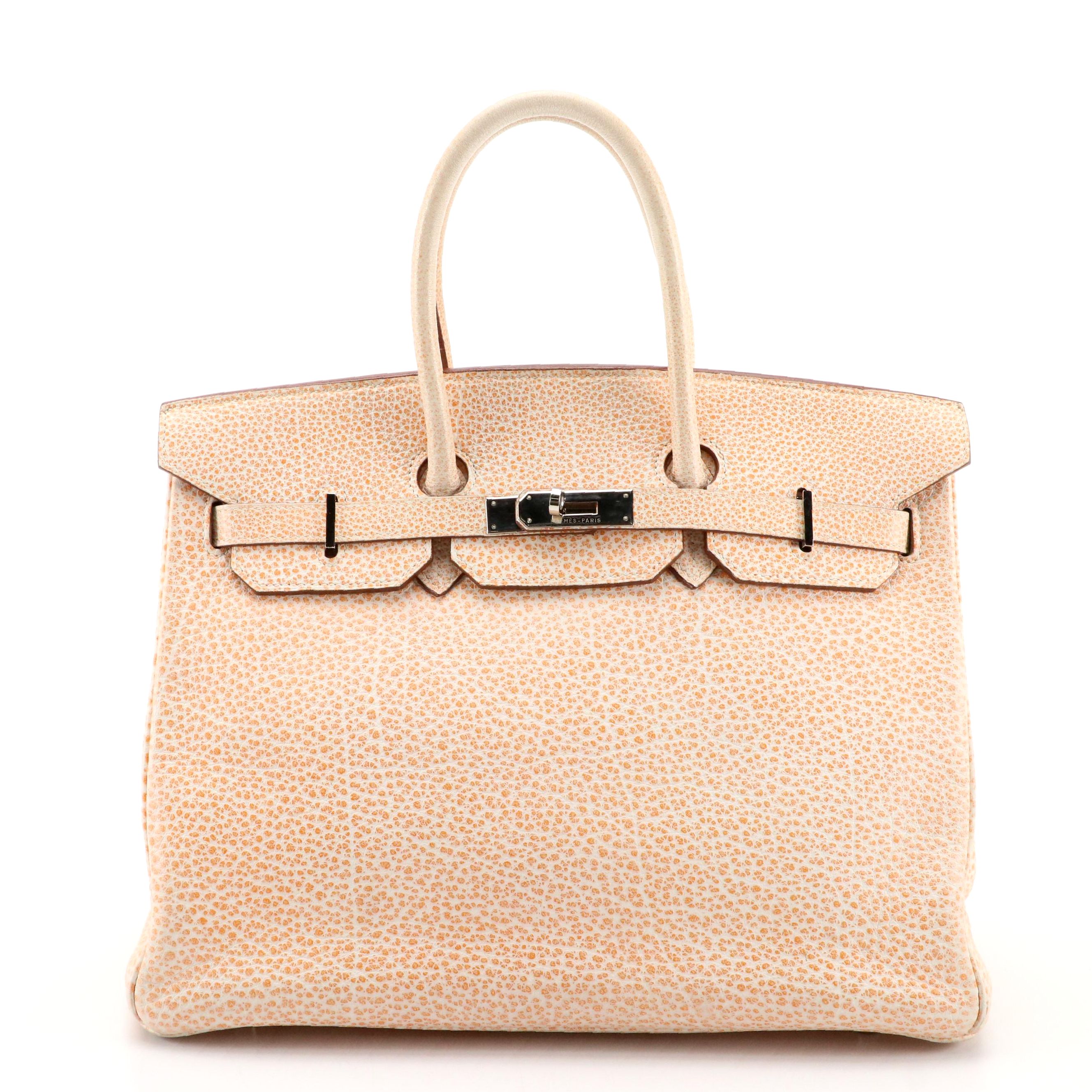 Hermès Birkin 35 Satchel in Orange H Dalmatian Buffalo Leather