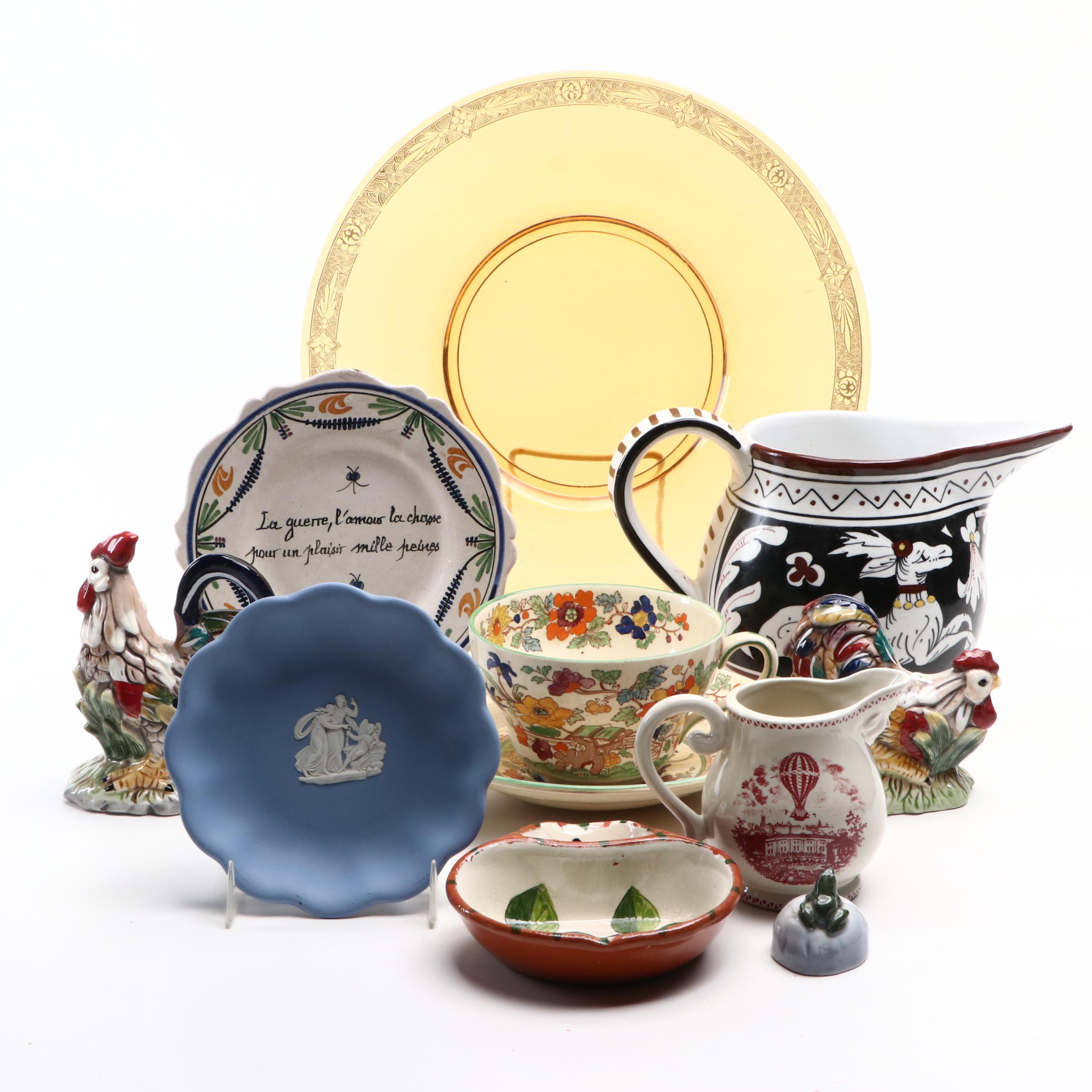 Mason's "Green Bible" Cup and Saucer with Other Glass and Ceramic Tableware