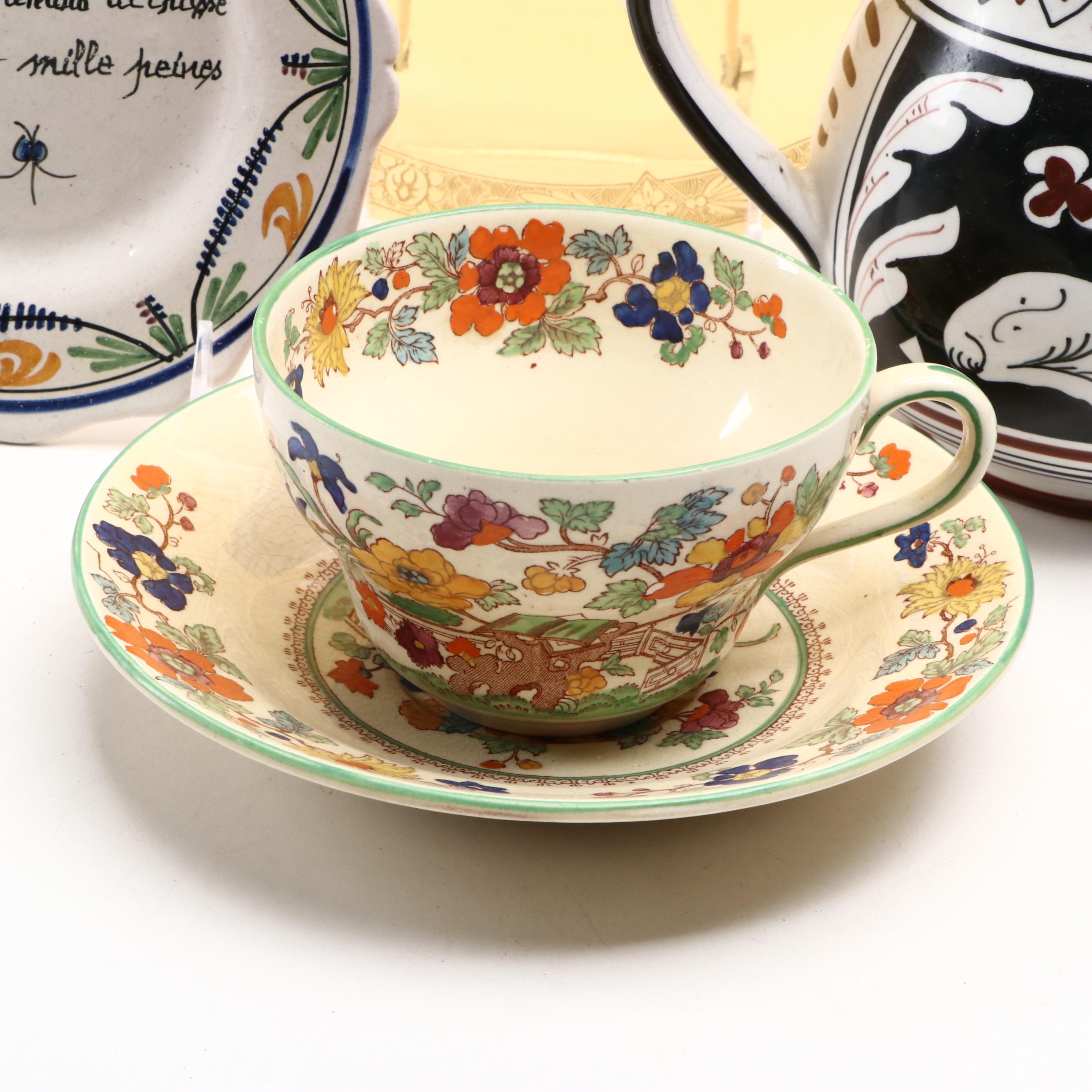 Mason's "Green Bible" Cup and Saucer with Other Glass and Ceramic Tableware