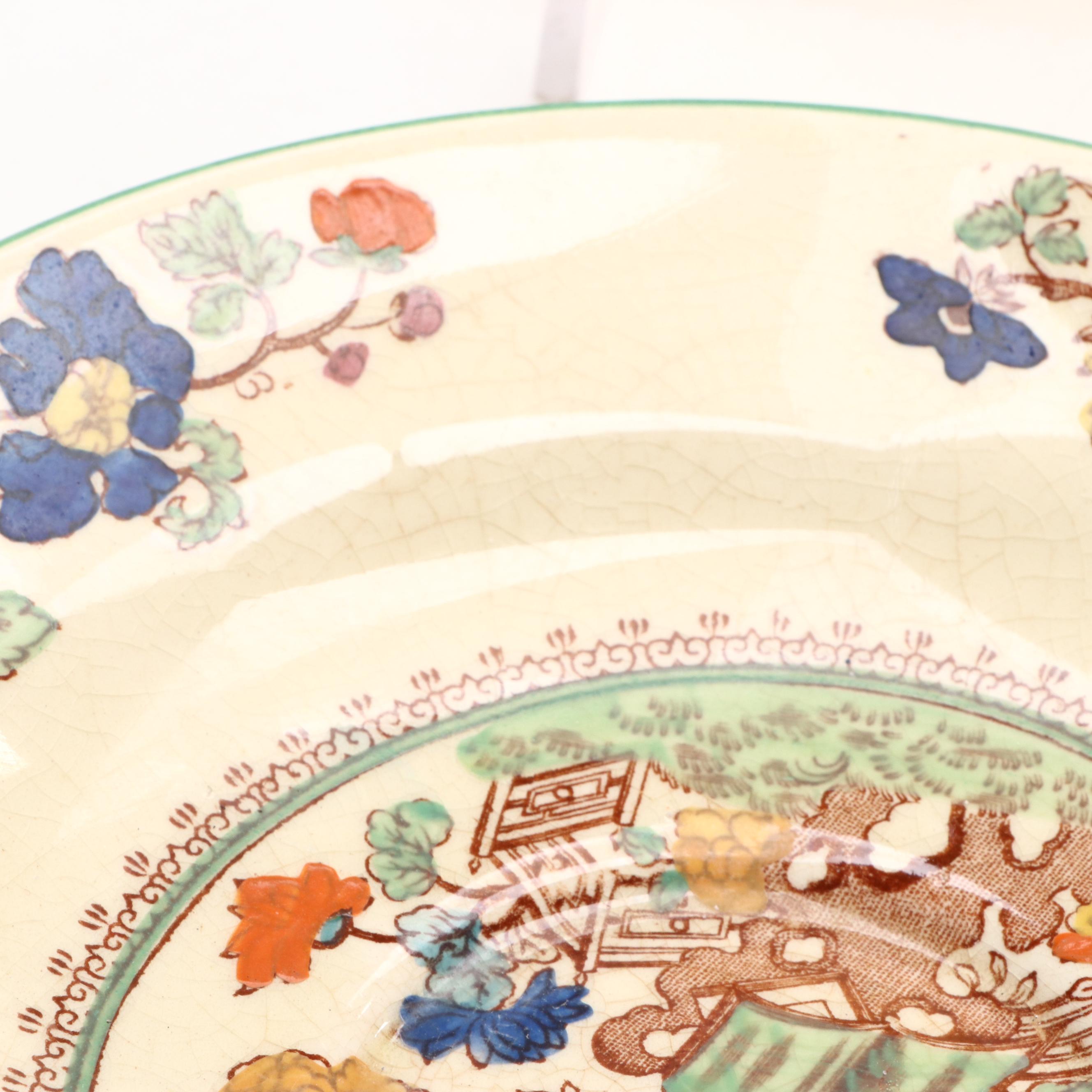 Mason's "Green Bible" Cup and Saucer with Other Glass and Ceramic Tableware