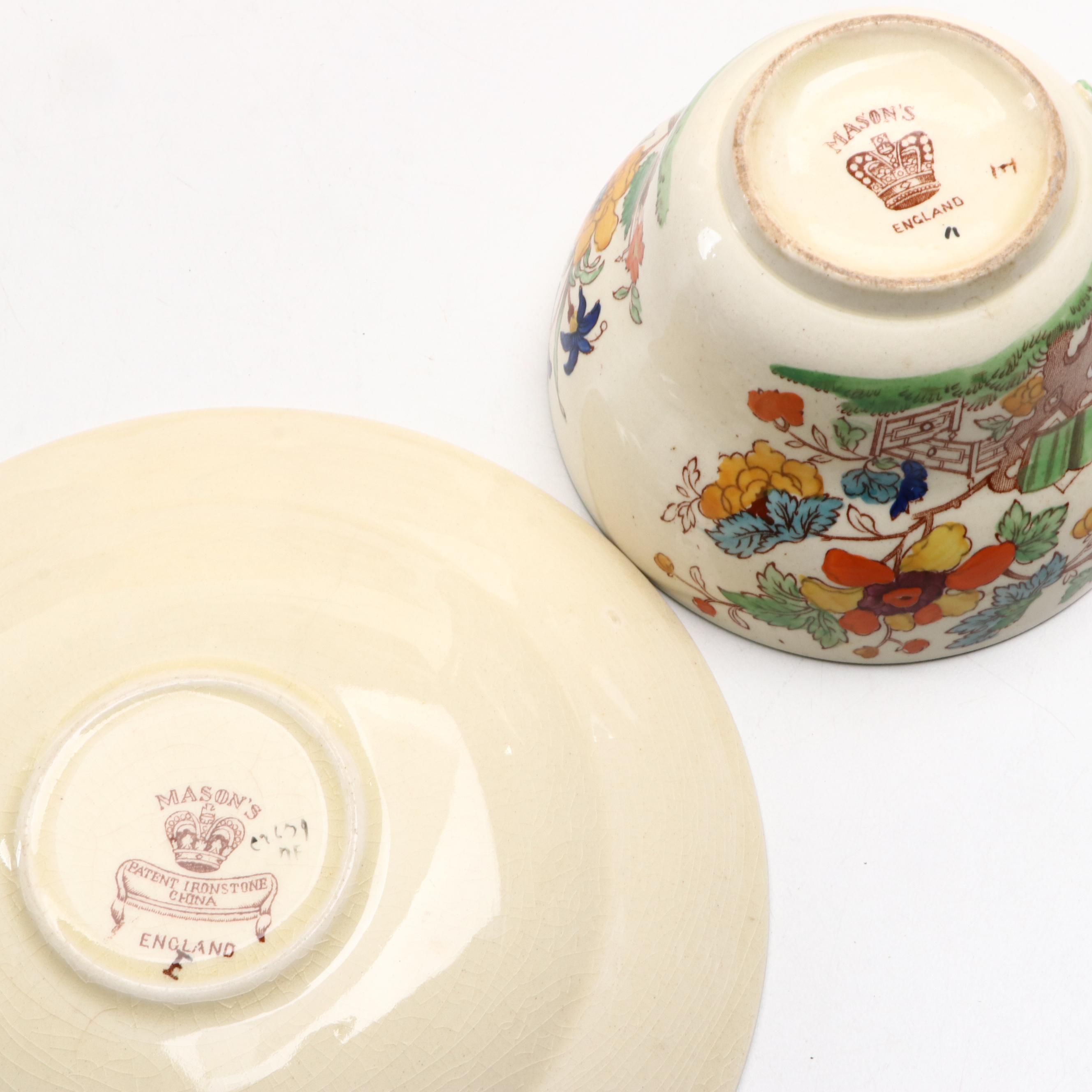 Mason's "Green Bible" Cup and Saucer with Other Glass and Ceramic Tableware