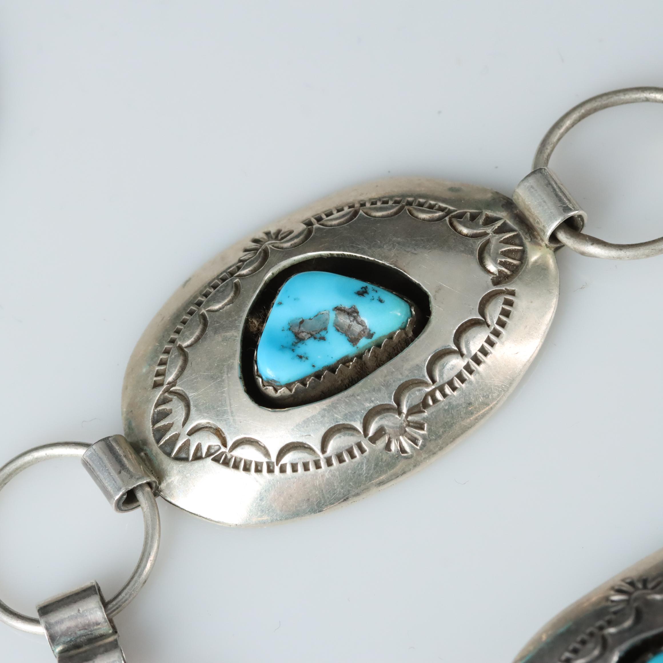 Pauline Benally Navajo Diné Sterling Tuquoise Belt with Stampwork