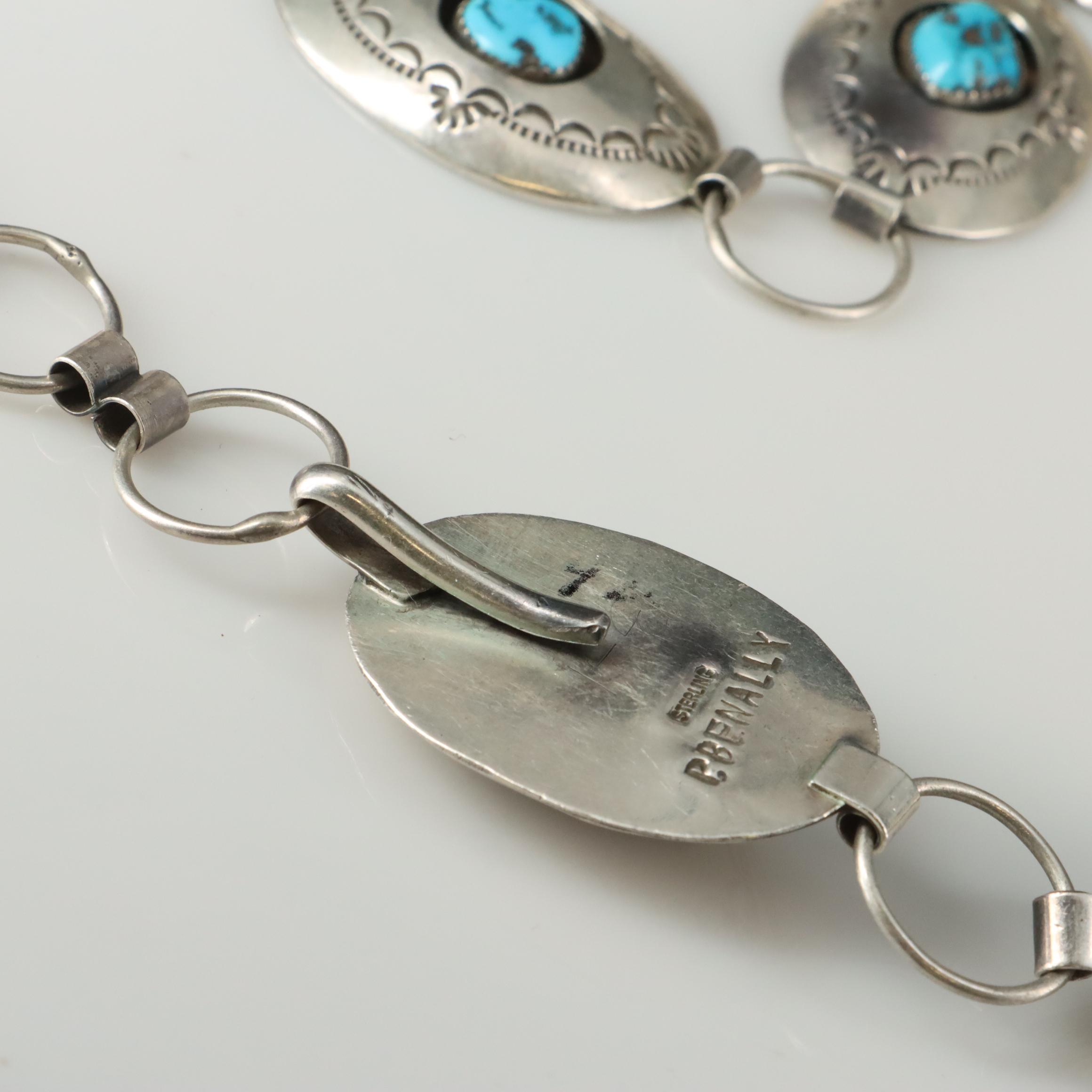 Pauline Benally Navajo Diné Sterling Tuquoise Belt with Stampwork