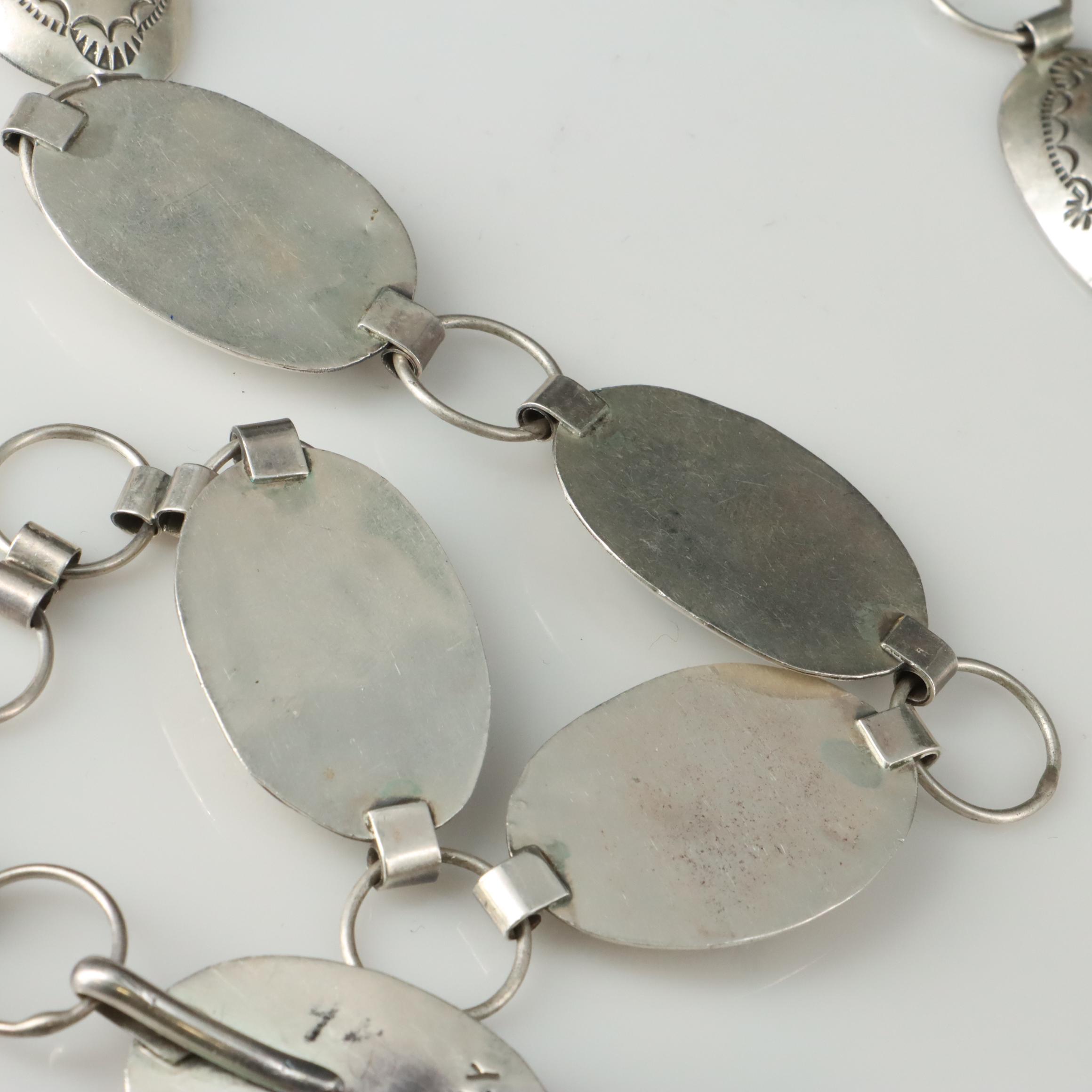 Pauline Benally Navajo Diné Sterling Tuquoise Belt with Stampwork