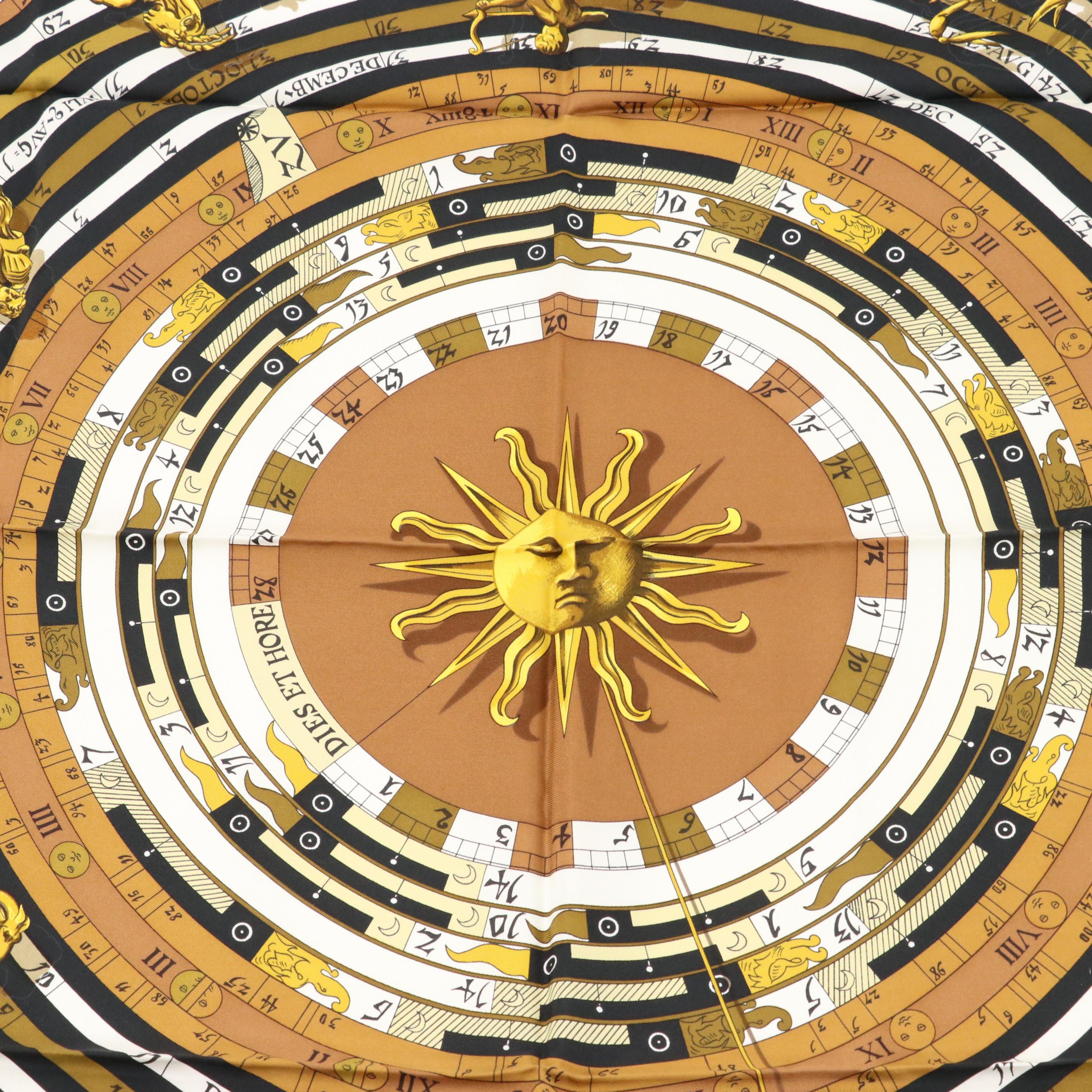 Hermès "Dies Et Hore" Astrology Zodiac Silk Scarf 90