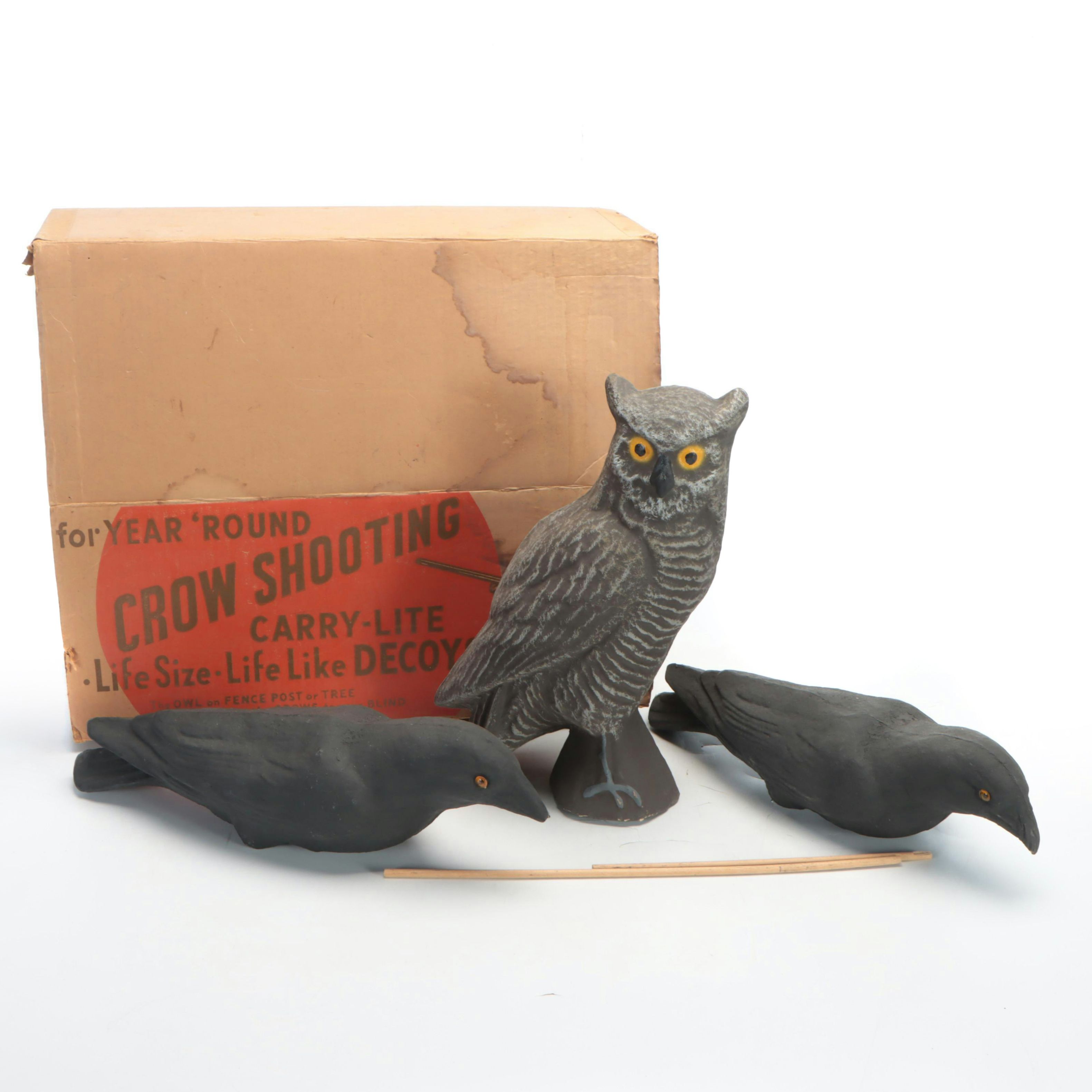 Carry-Light Papier-mâché Crow Shooting Decoy Kits, Mid-20th Century