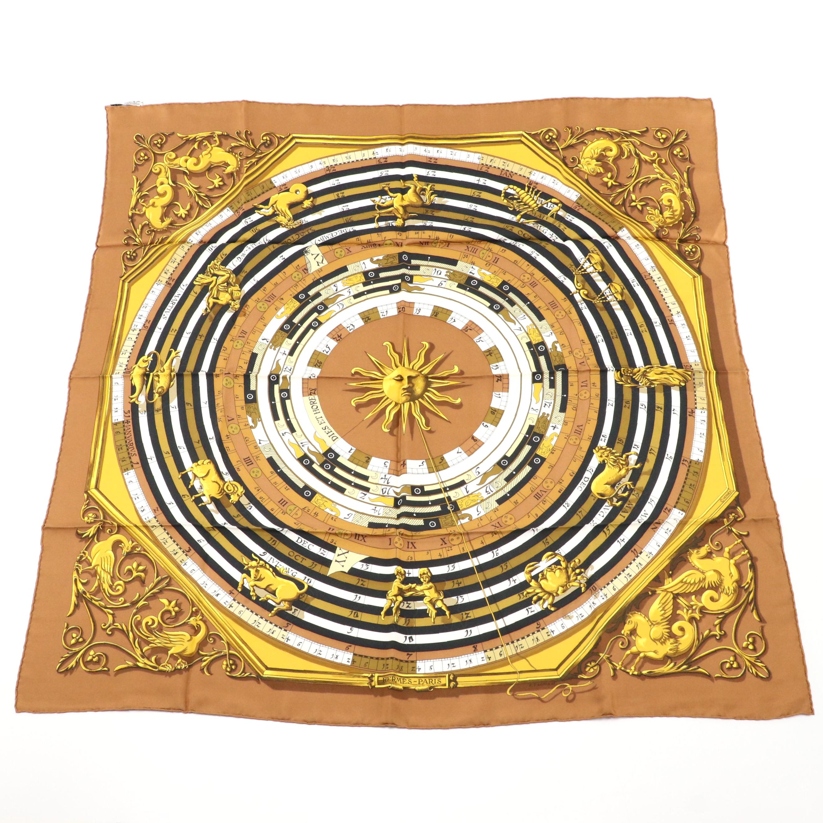 Hermès "Dies Et Hore" Astrology Zodiac Silk Scarf 90
