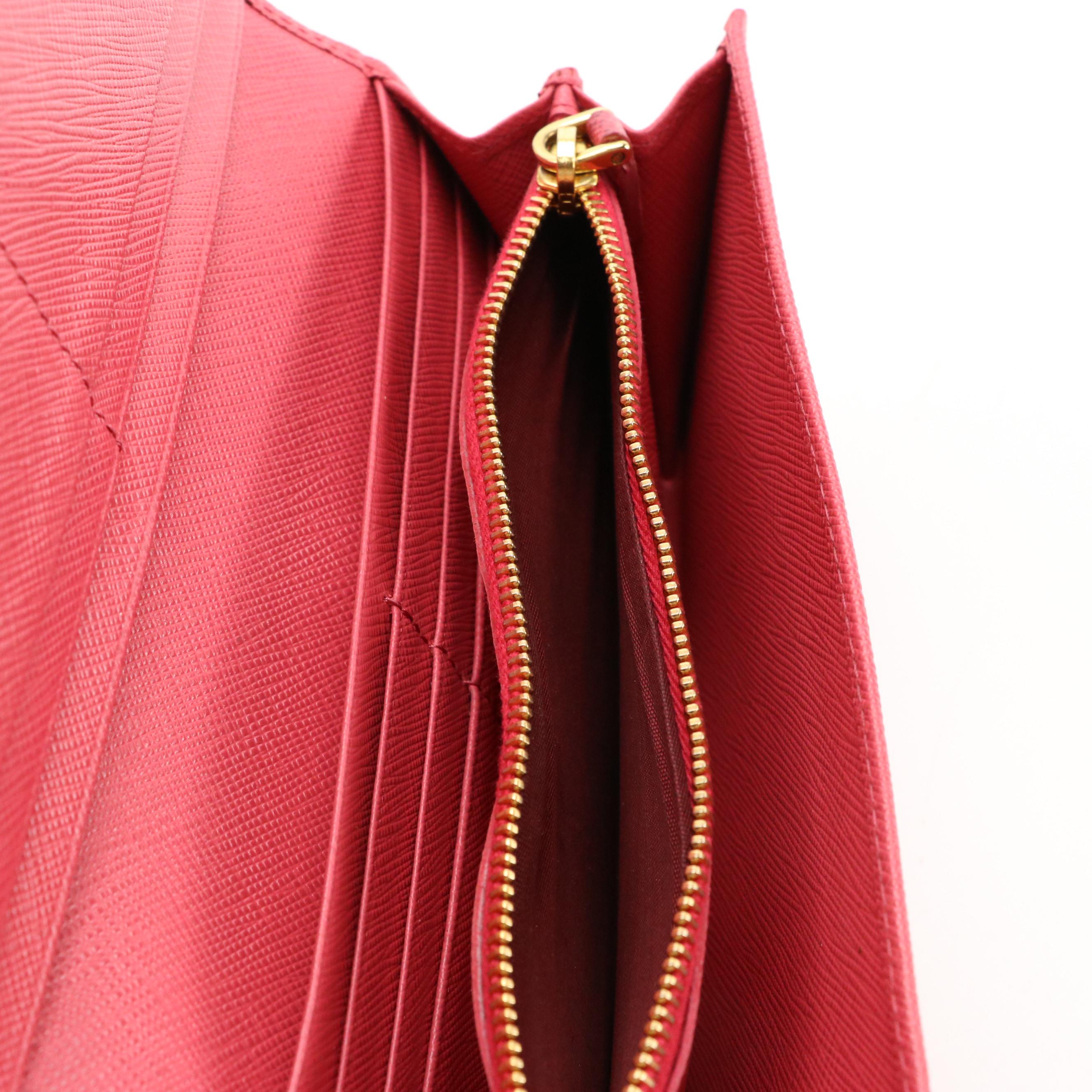 Prada Continental Bow Wallet in Peony Pink Saffiano Leather With Box