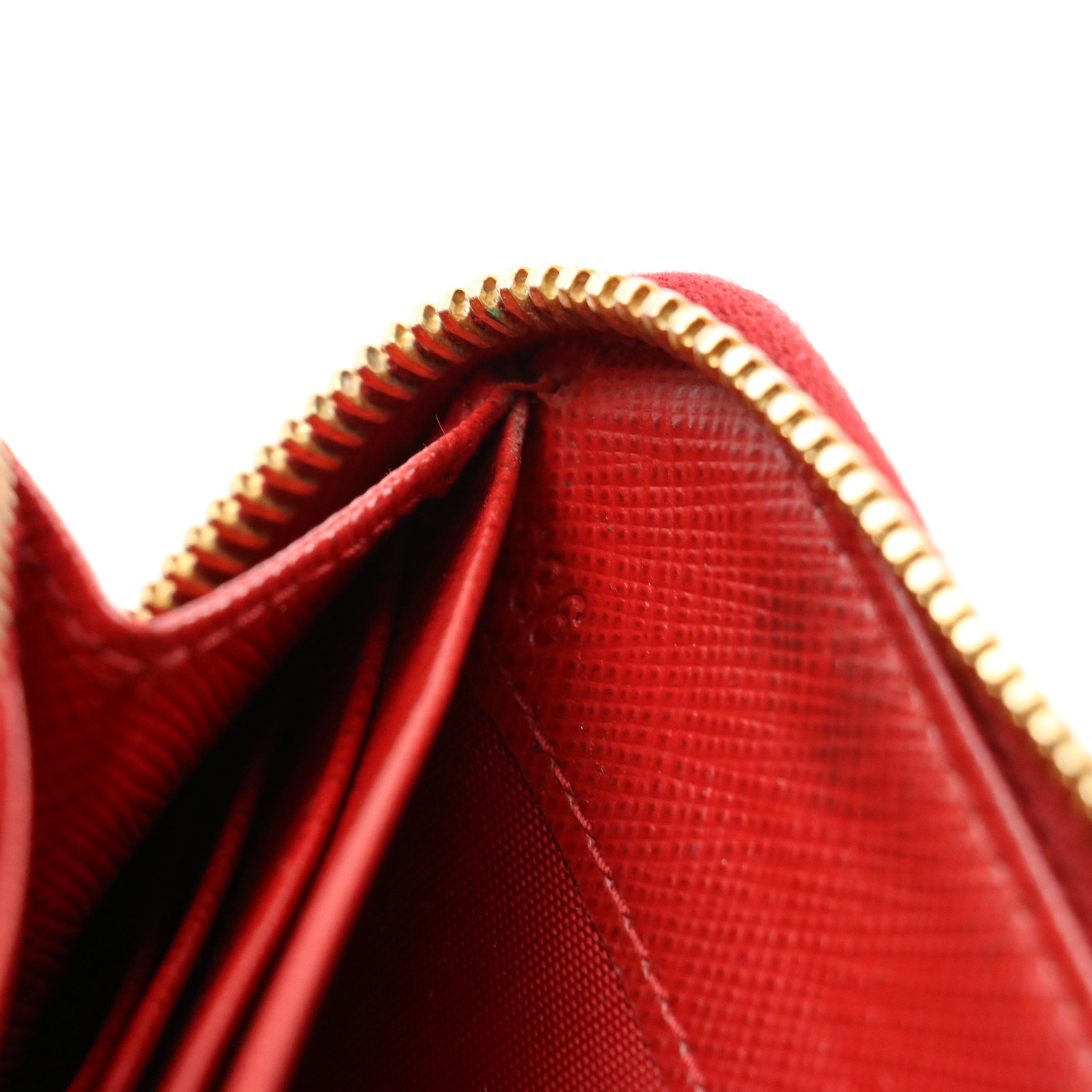 Prada Zip Around Long Wallet in Cherry Red Saffiano Leather
