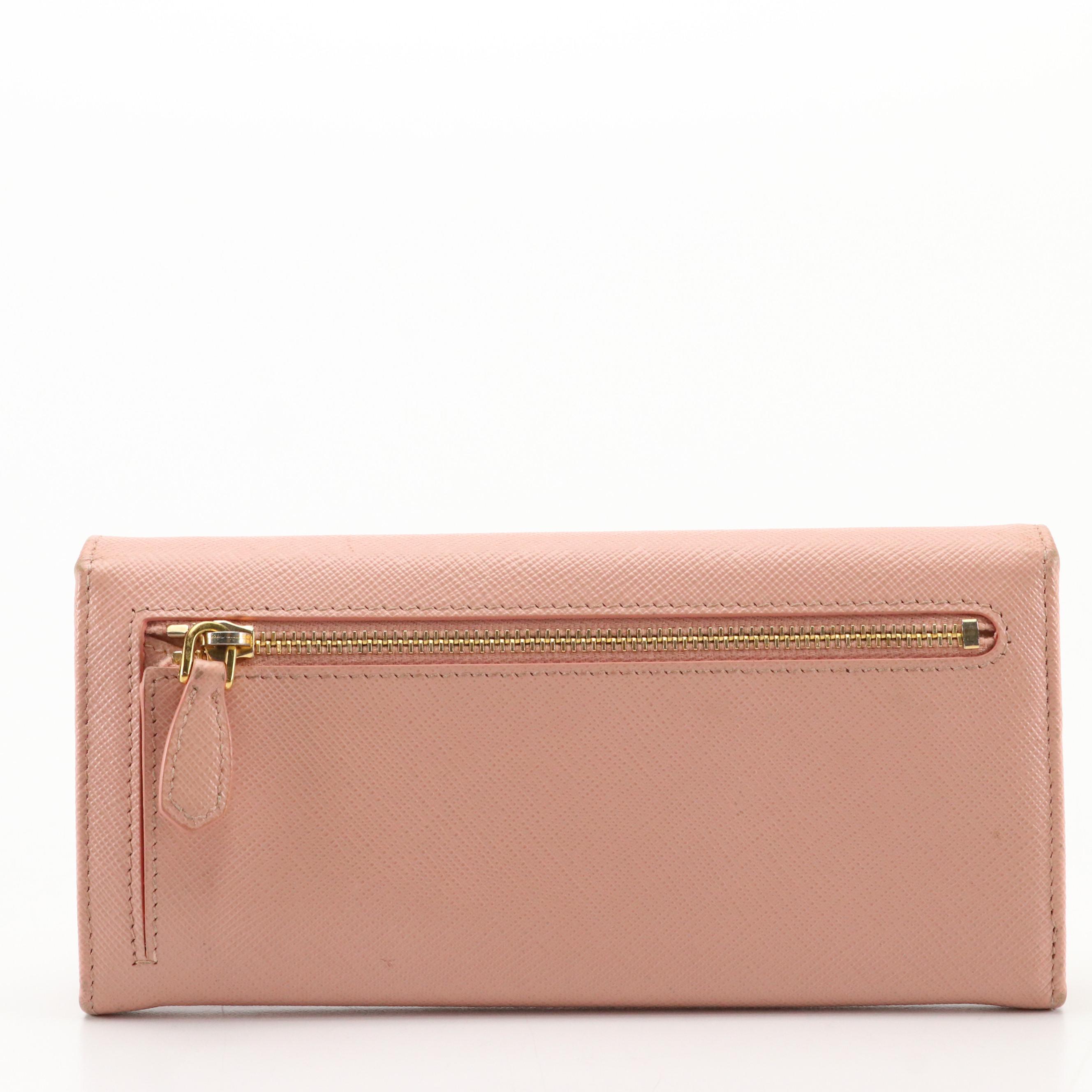 Prada Continental Front Flap Long Wallet in Pink Orchid Saffiano Leather