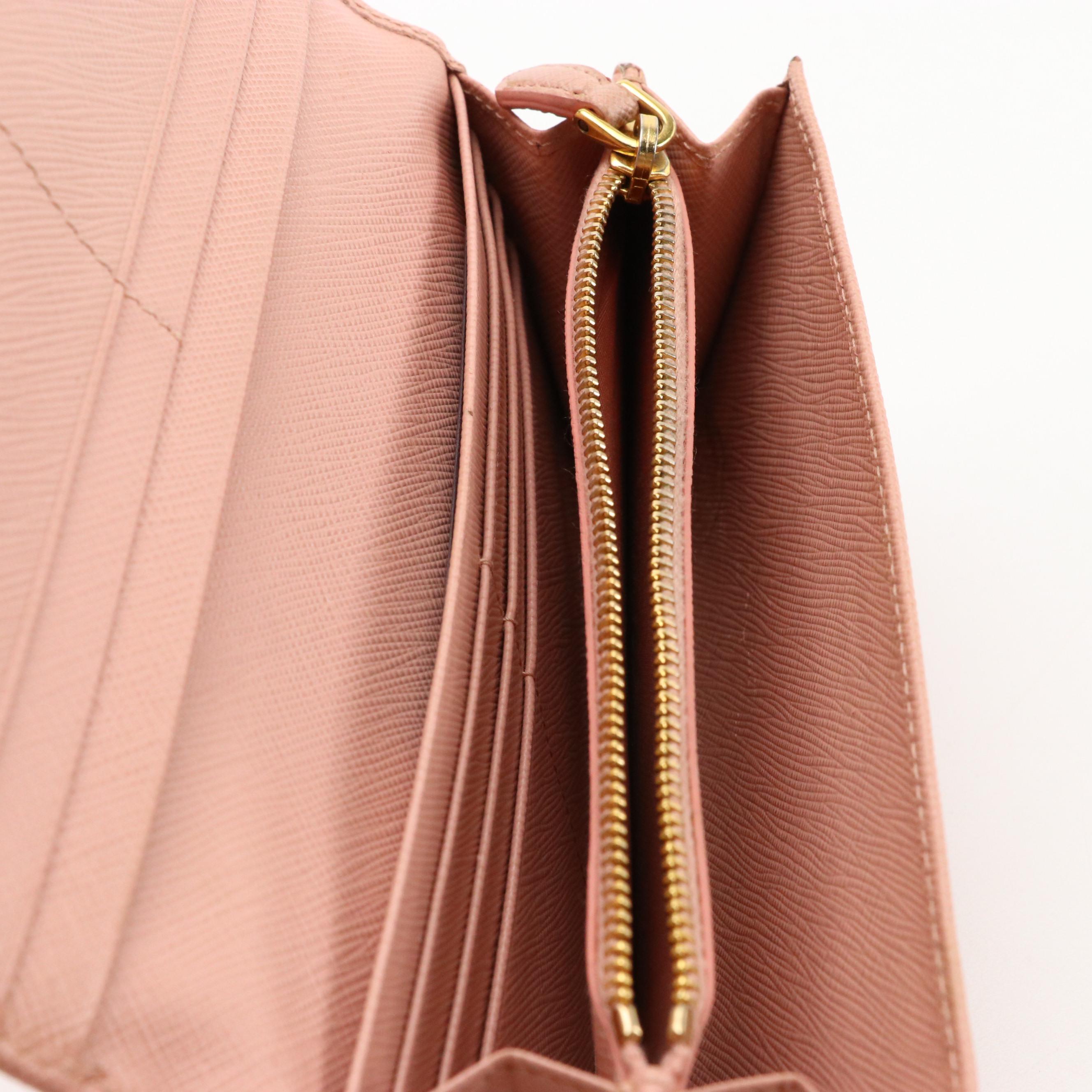 Prada Continental Front Flap Long Wallet in Pink Orchid Saffiano Leather