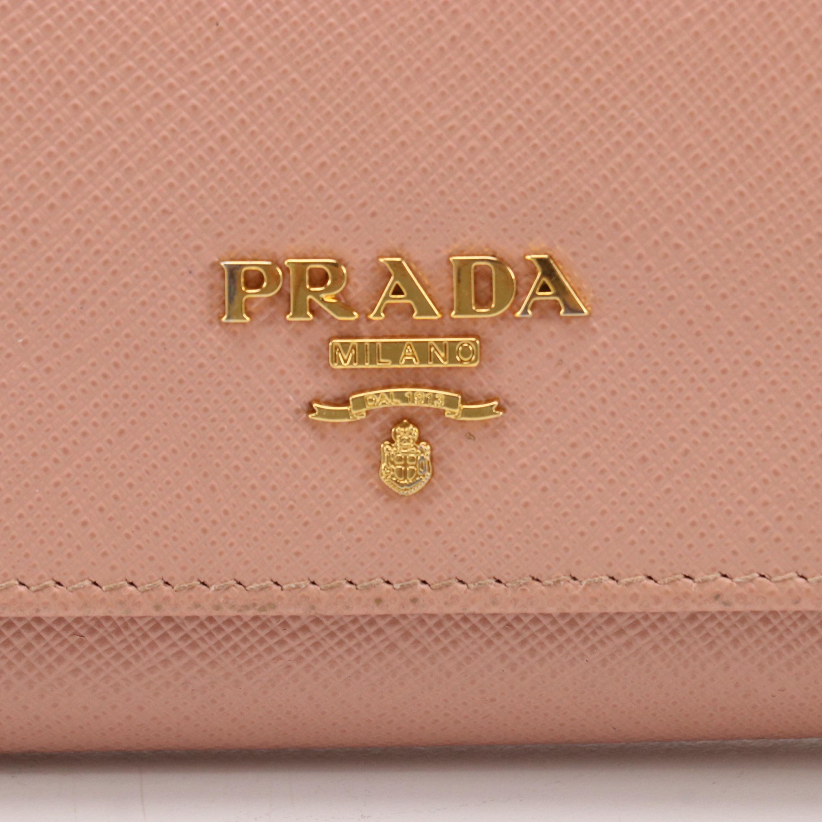 Prada Continental Front Flap Long Wallet in Pink Orchid Saffiano Leather