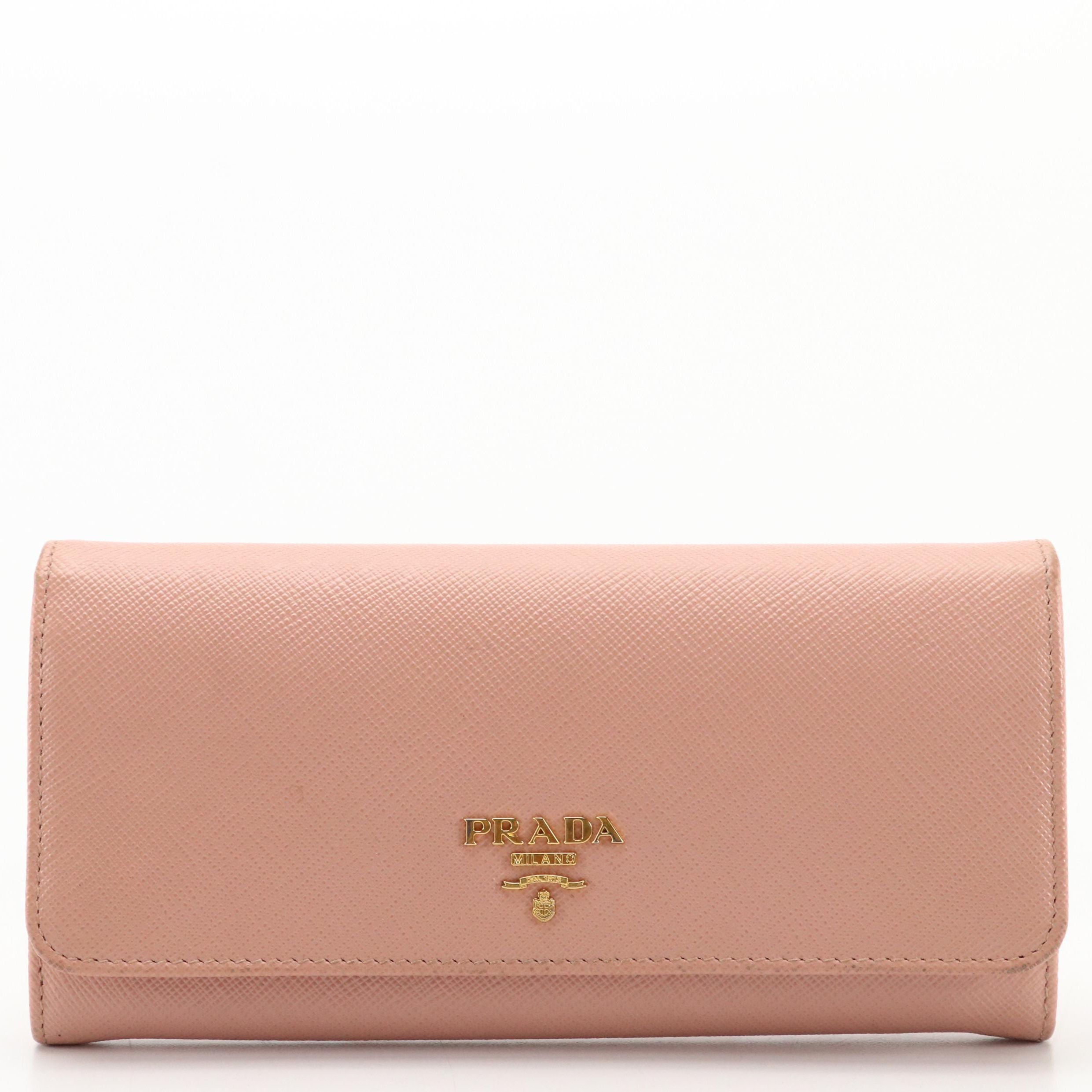 Prada Continental Front Flap Long Wallet in Pink Orchid Saffiano Leather