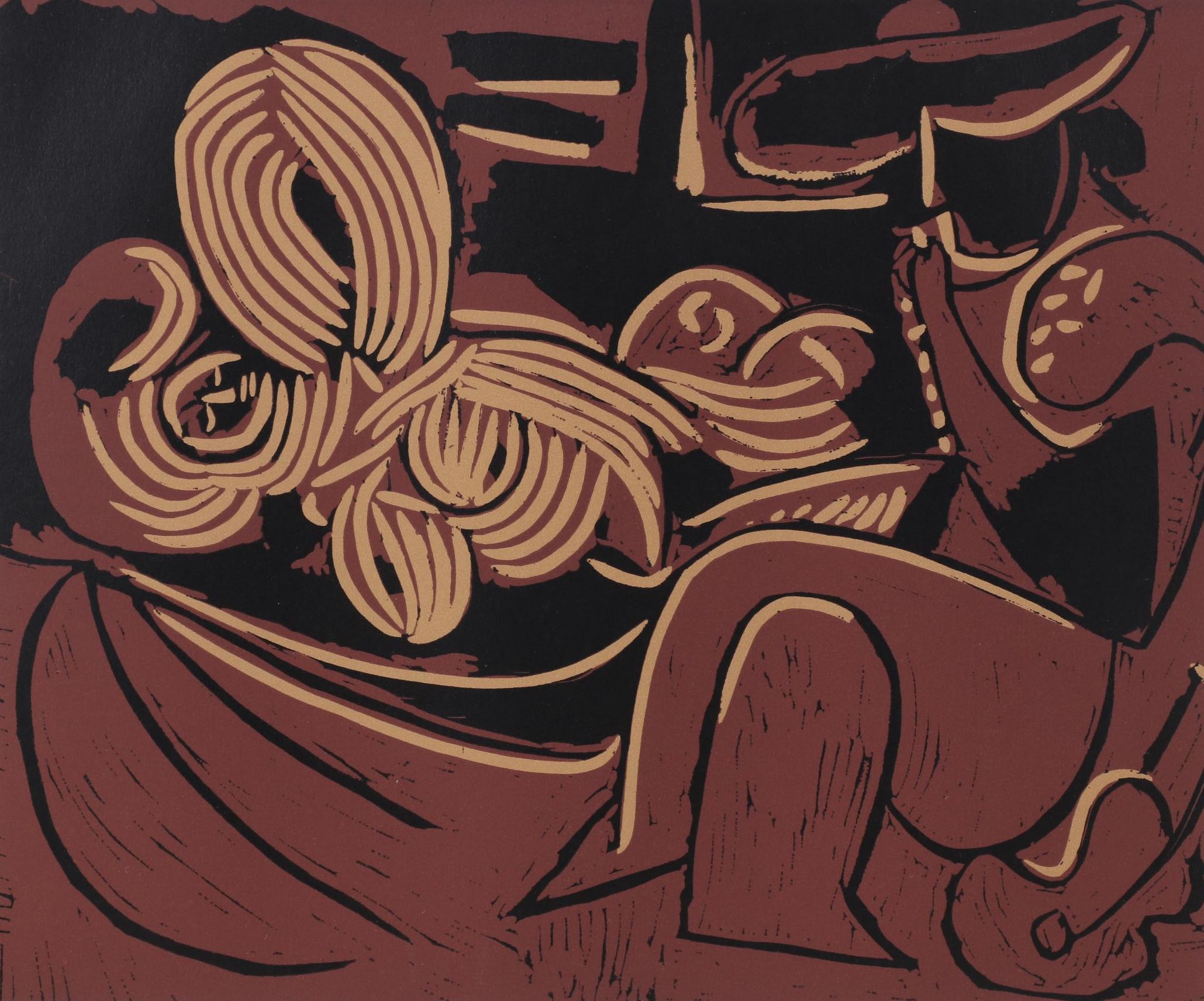 Pablo Picasso Linocut "Reclining Woman and Picador with Guitar," 1962