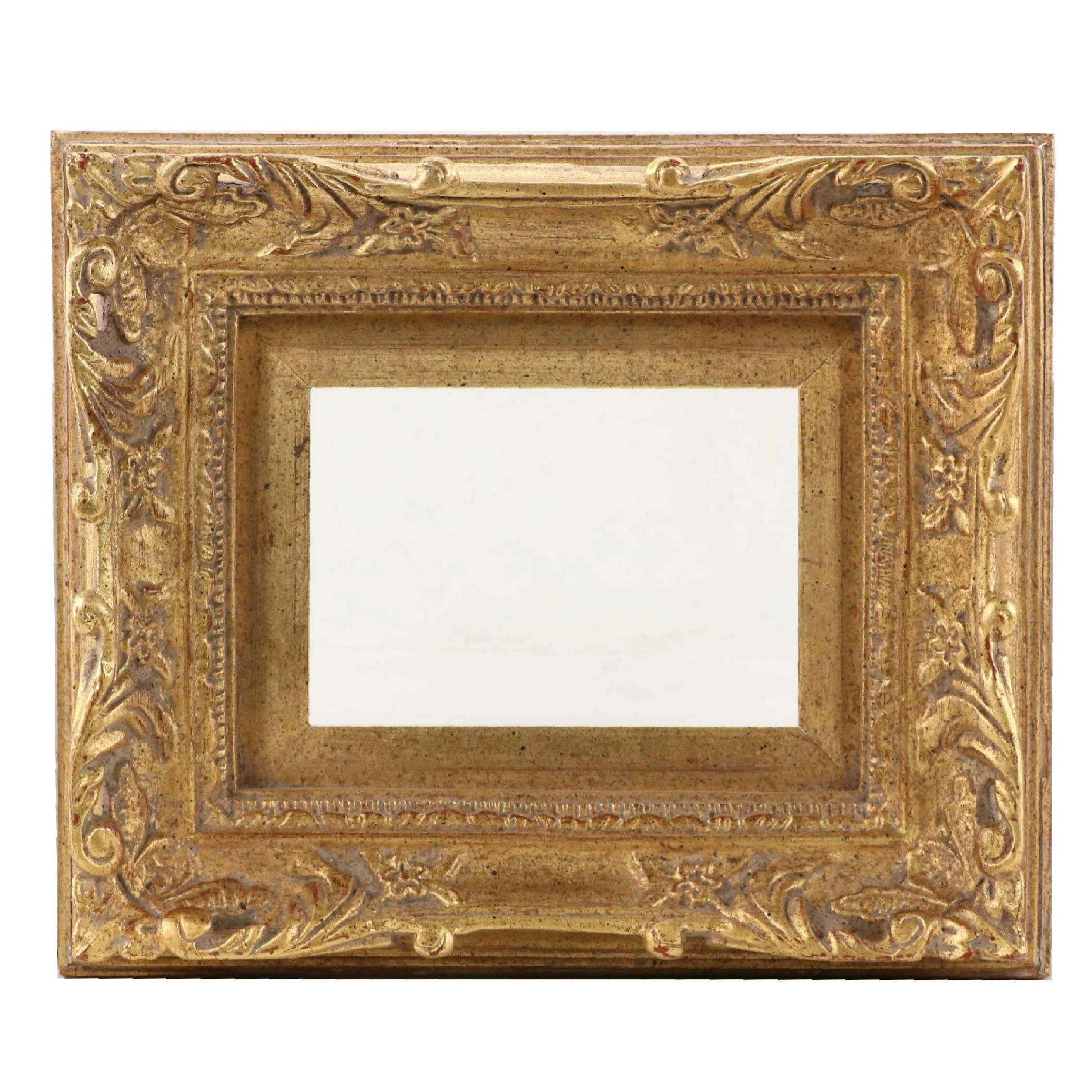 Carved Wood Frame With Scrolled Corners and Gilt Finish