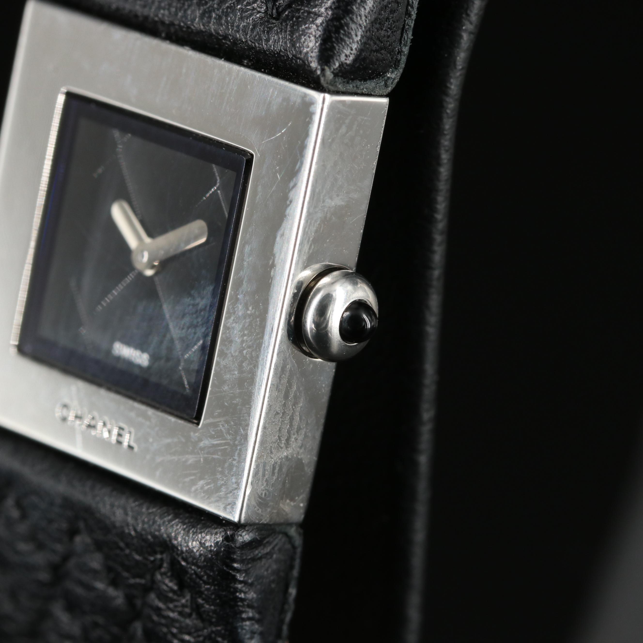 Chanel Stainless Steel and Matelassee Black Dial Quartz Watch